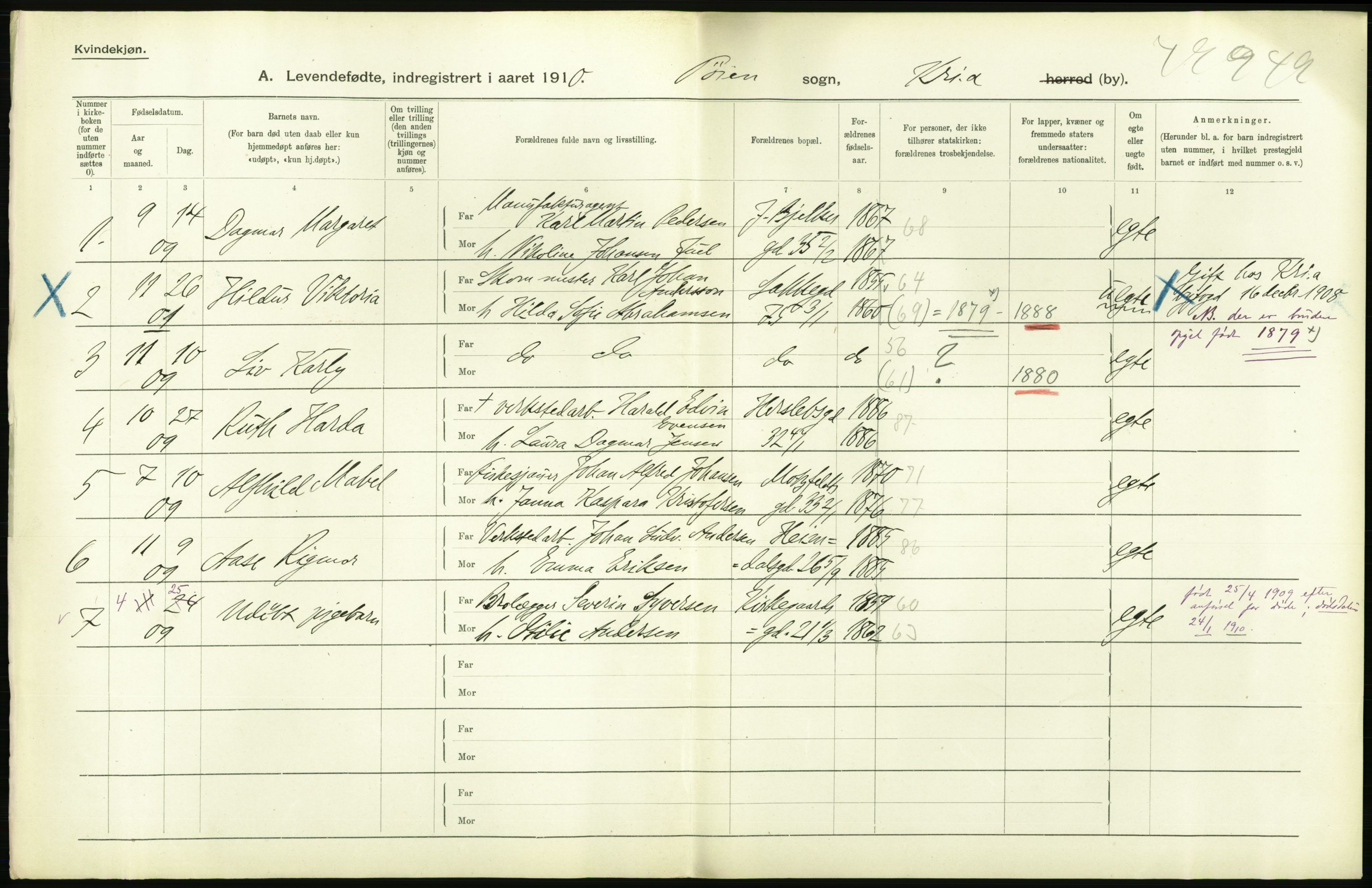 Statistisk sentralbyrå, Sosiodemografiske emner, Befolkning, AV/RA-S-2228/D/Df/Dfb/Dfba/L0007: Kristiania: Levendefødte kvinner., 1911, s. 322