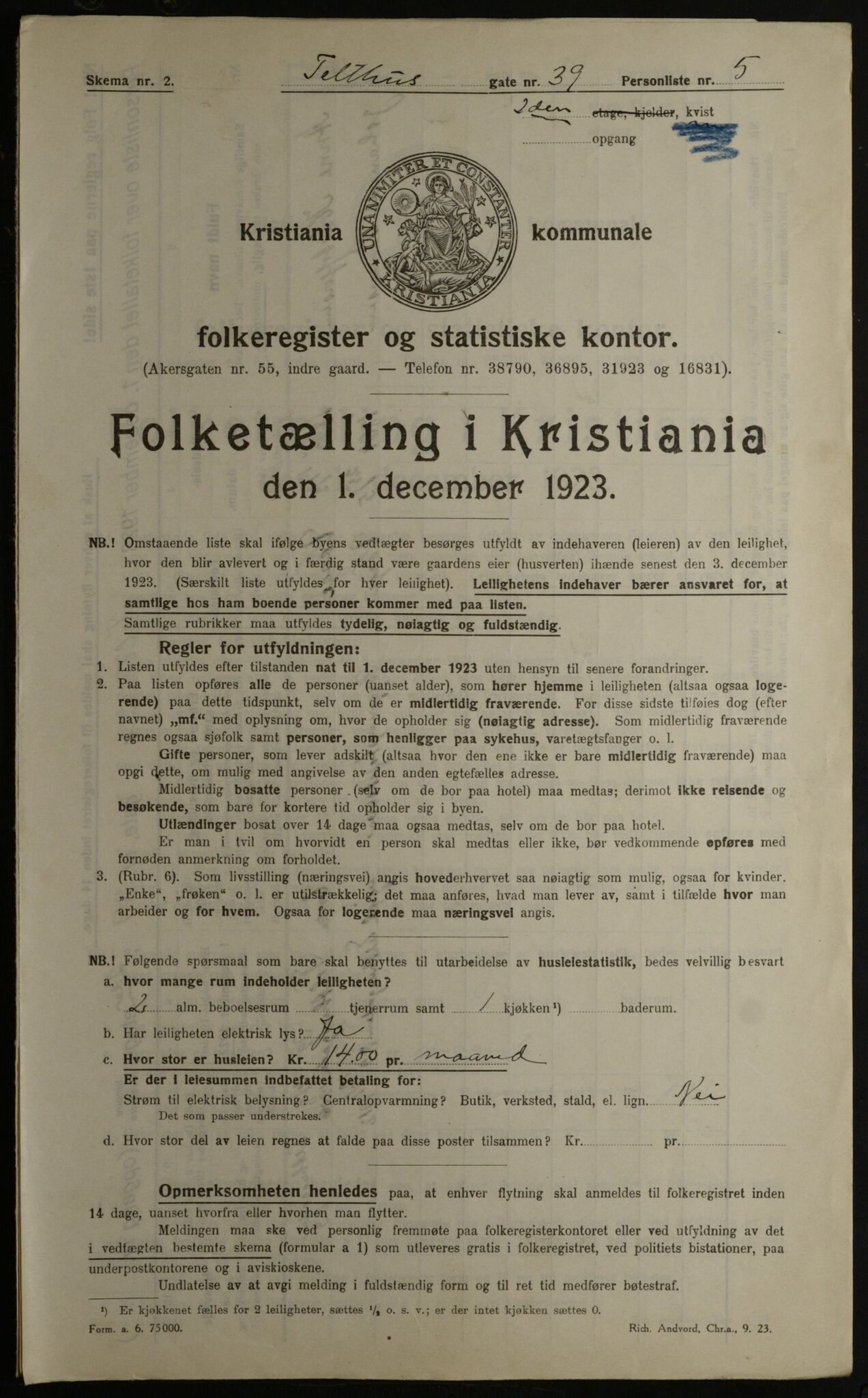 OBA, Kommunal folketelling 1.12.1923 for Kristiania, 1923, s. 118936