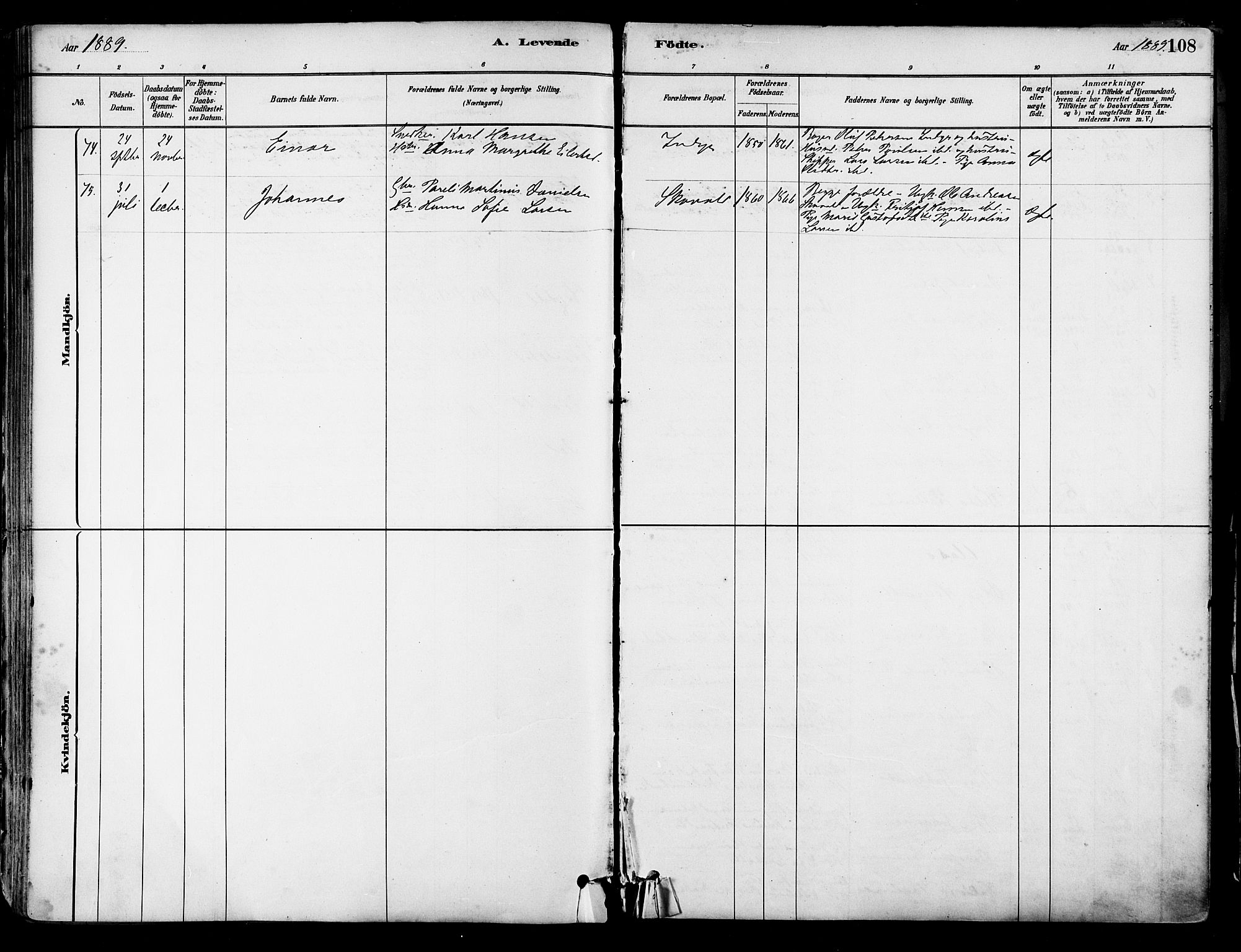 Ministerialprotokoller, klokkerbøker og fødselsregistre - Nordland, AV/SAT-A-1459/805/L0099: Ministerialbok nr. 805A06, 1880-1891, s. 108