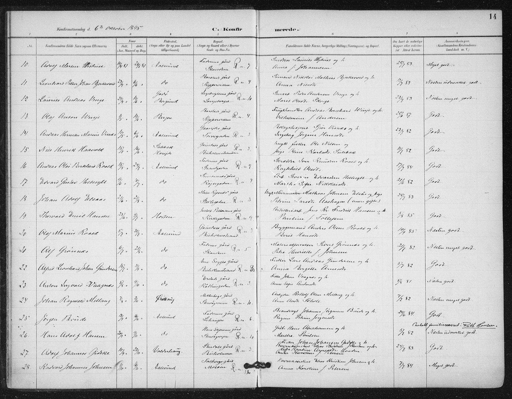 Ministerialprotokoller, klokkerbøker og fødselsregistre - Møre og Romsdal, AV/SAT-A-1454/529/L0457: Ministerialbok nr. 529A07, 1894-1903, s. 14