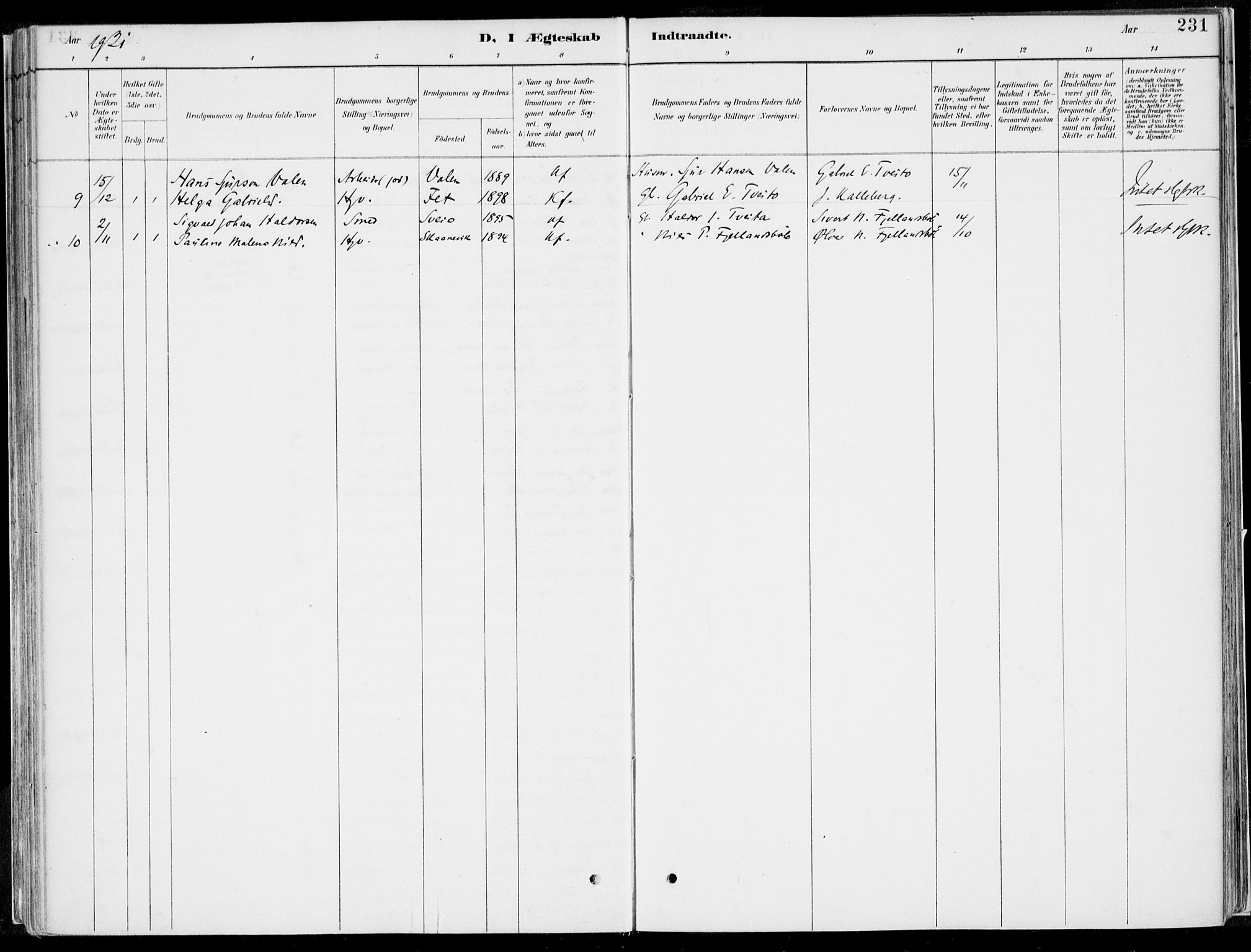 Kvinnherad sokneprestembete, SAB/A-76401/H/Haa: Ministerialbok nr. B  1, 1887-1921, s. 231