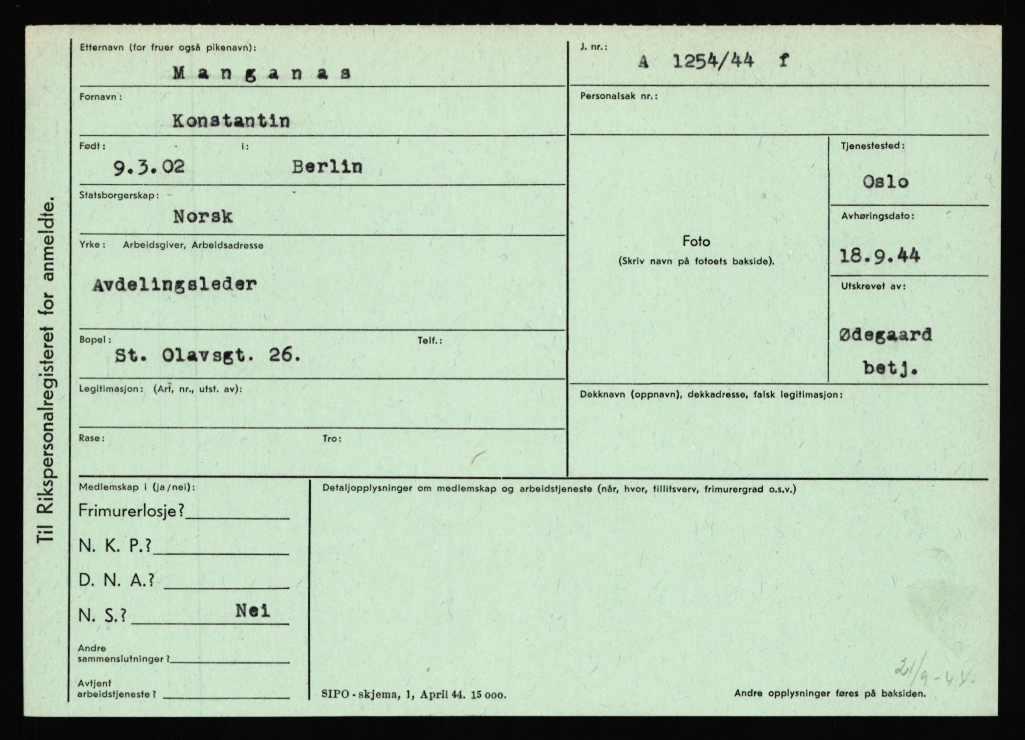 Statspolitiet - Hovedkontoret / Osloavdelingen, AV/RA-S-1329/C/Ca/L0010: Lind - Moksnes, 1943-1945, s. 2667