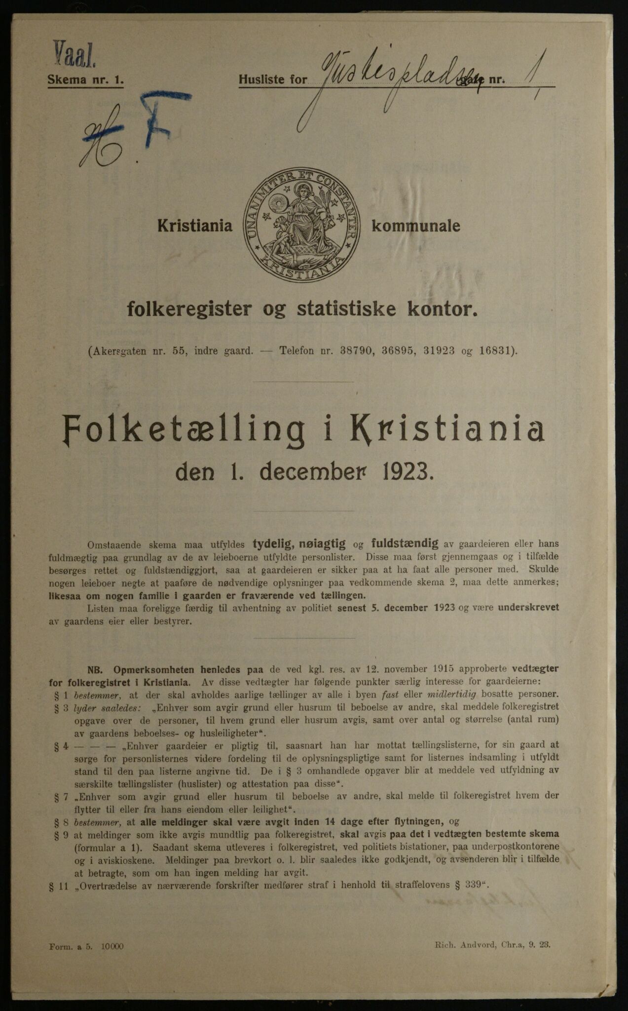 OBA, Kommunal folketelling 1.12.1923 for Kristiania, 1923, s. 53559