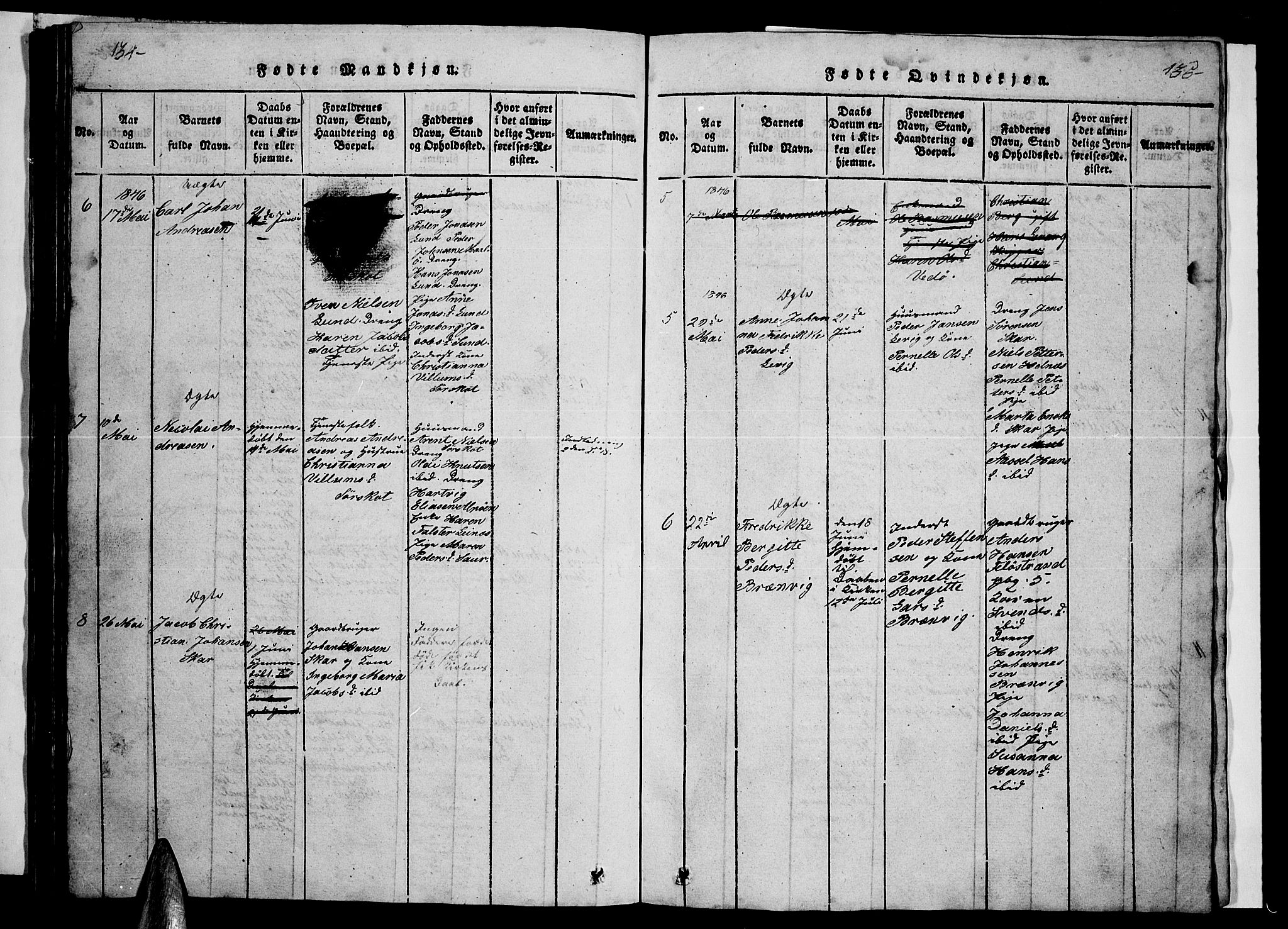 Ministerialprotokoller, klokkerbøker og fødselsregistre - Nordland, AV/SAT-A-1459/857/L0826: Klokkerbok nr. 857C01, 1821-1852, s. 134-135