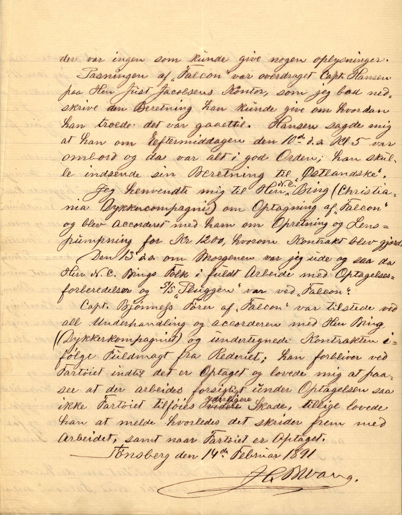 Pa 63 - Østlandske skibsassuranceforening, VEMU/A-1079/G/Ga/L0027/0011: Havaridokumenter / Louise, Lucie, Falcon, Ingeborg av Laurvig, Imperator, 1891, s. 34
