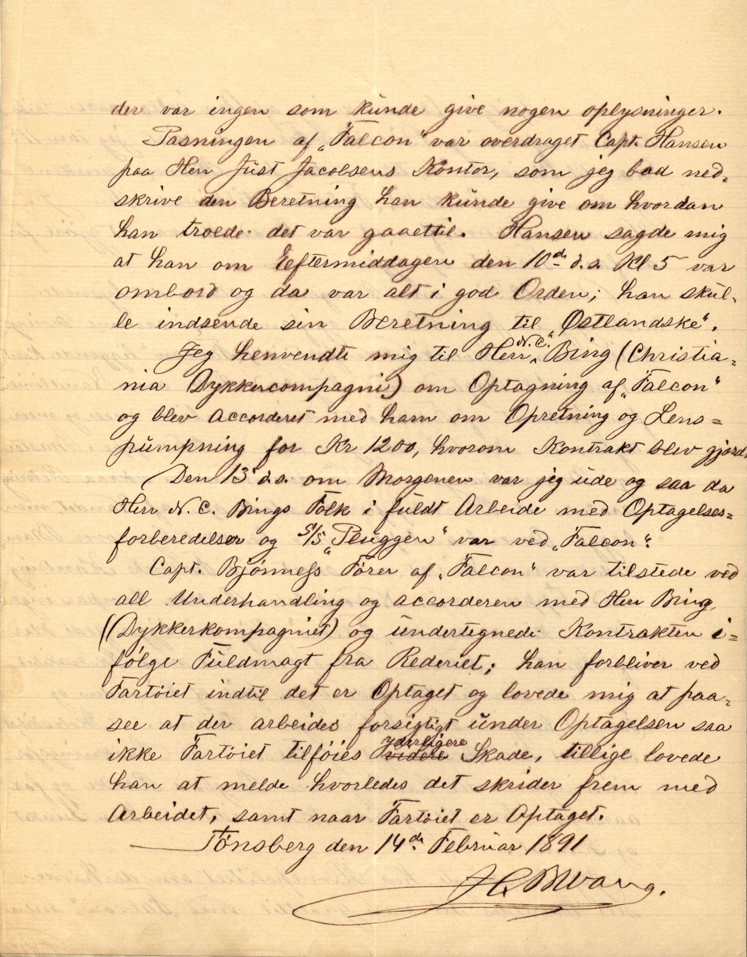 Pa 63 - Østlandske skibsassuranceforening, VEMU/A-1079/G/Ga/L0027/0011: Havaridokumenter / Louise, Lucie, Falcon, Ingeborg av Laurvig, Imperator, 1891, s. 34