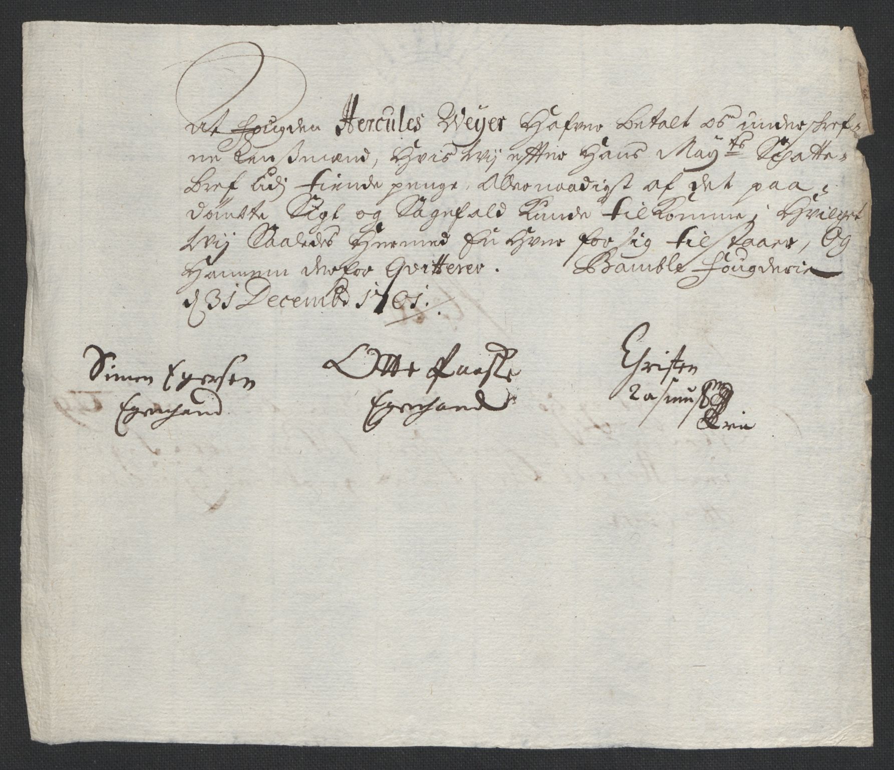 Rentekammeret inntil 1814, Reviderte regnskaper, Fogderegnskap, AV/RA-EA-4092/R36/L2105: Fogderegnskap Øvre og Nedre Telemark og Bamble, 1701, s. 275