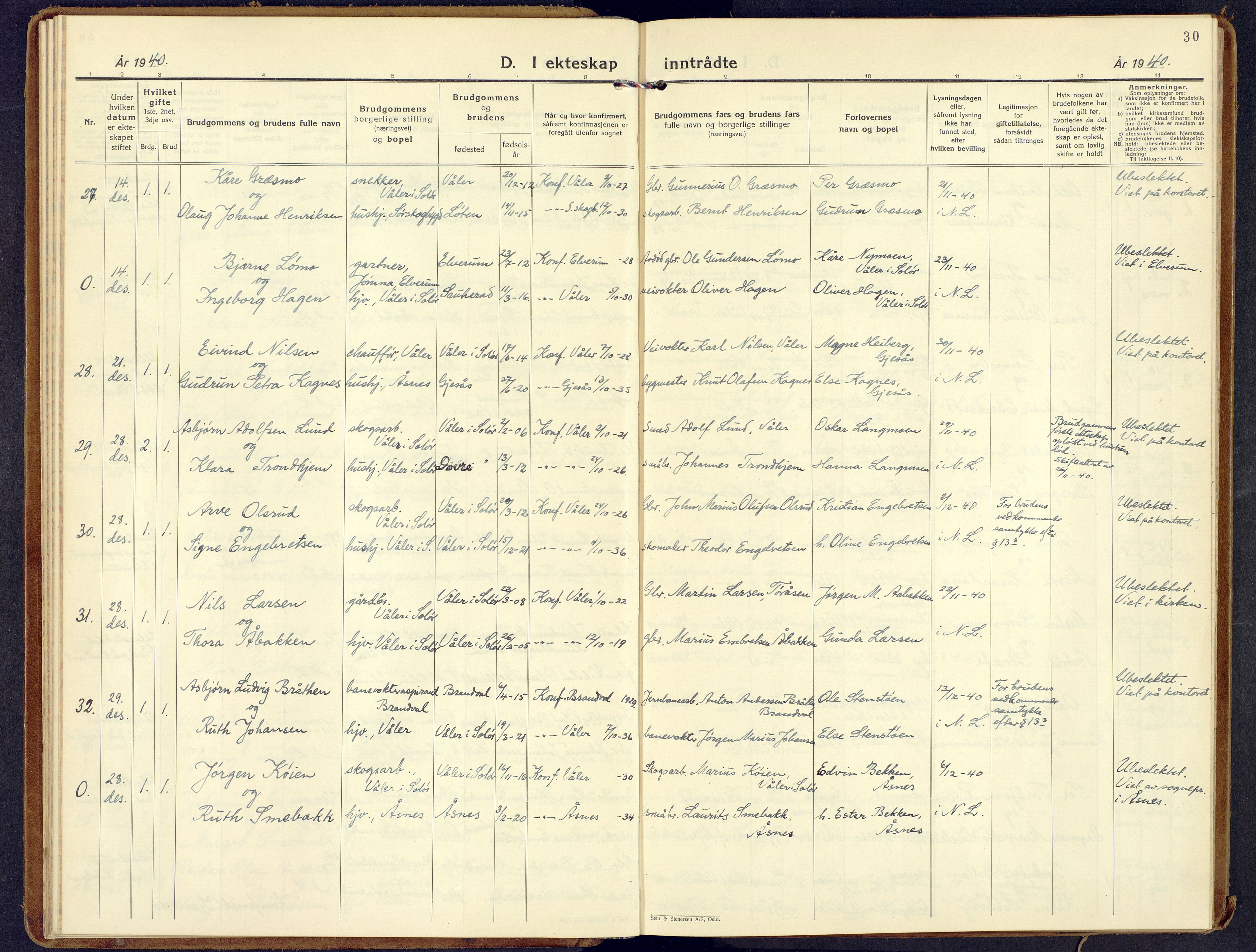 Våler prestekontor, Hedmark, AV/SAH-PREST-040/H/Ha/Haa/L0012: Ministerialbok nr. 12, 1933-1952, s. 30