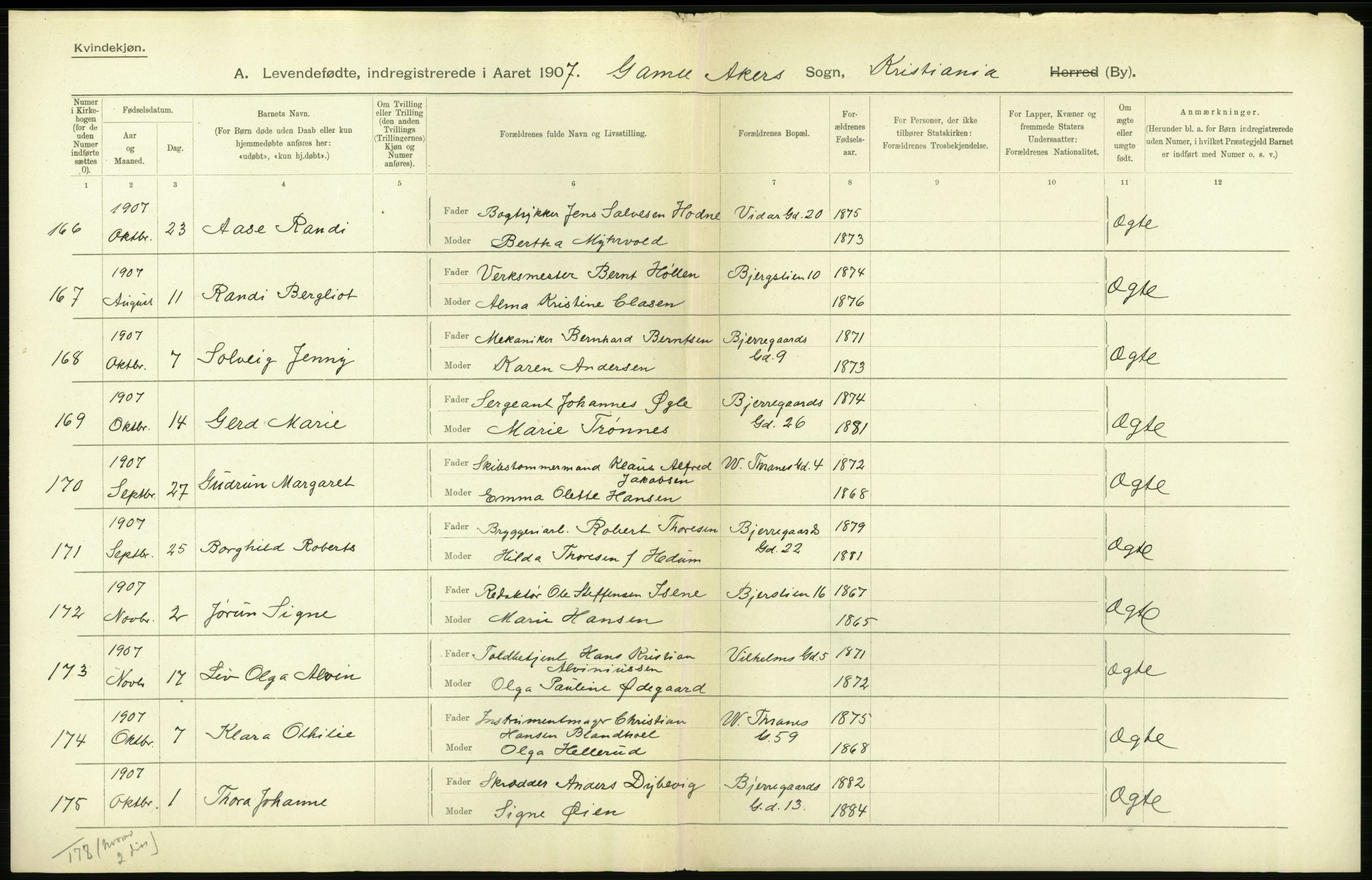 Statistisk sentralbyrå, Sosiodemografiske emner, Befolkning, AV/RA-S-2228/D/Df/Dfa/Dfae/L0006: Kristiania: Levendefødte menn og kvinner., 1907, s. 46