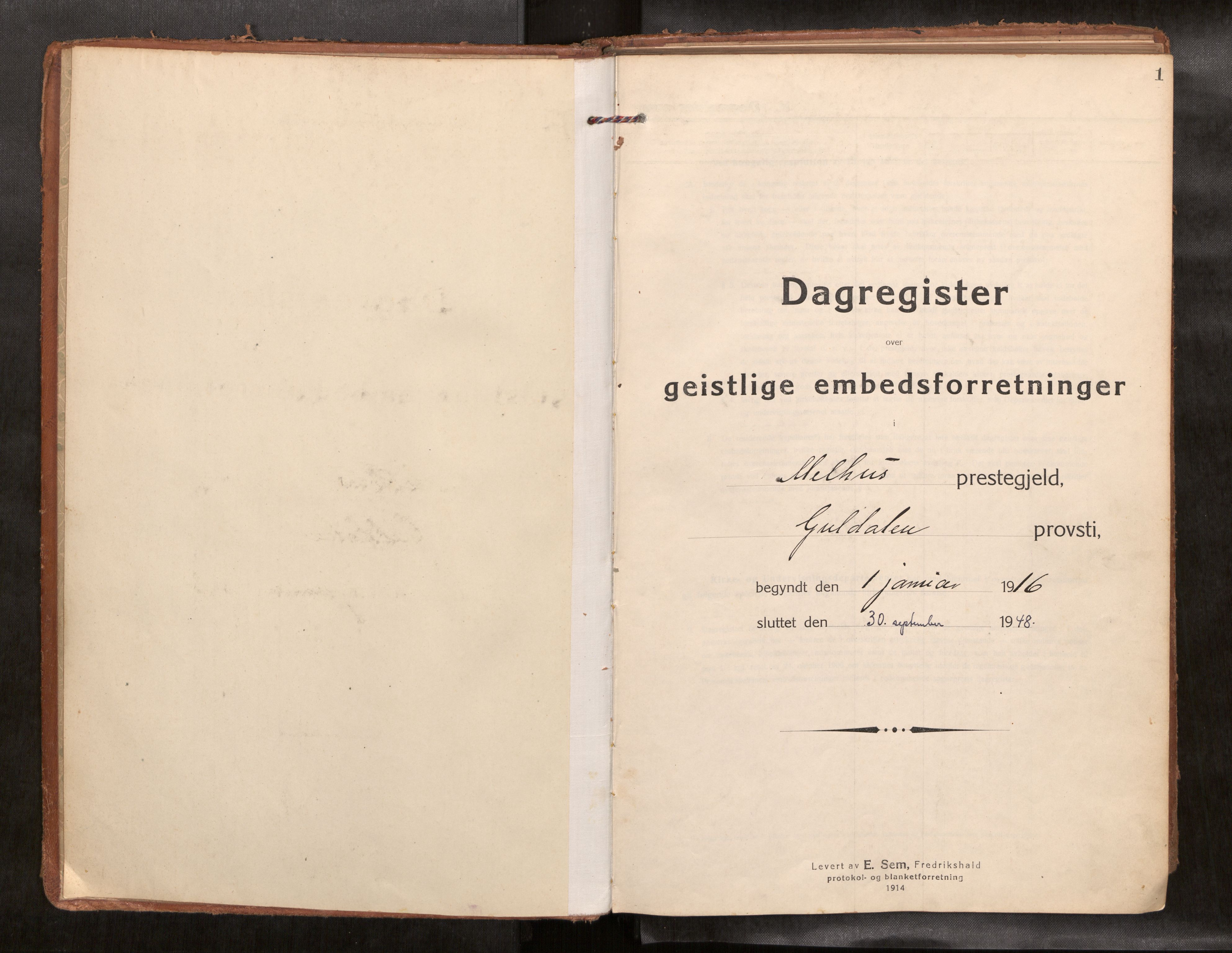 Ministerialprotokoller, klokkerbøker og fødselsregistre - Sør-Trøndelag, SAT/A-1456/691/L1089b: Dagregister nr. 691B05, 1916-1948, s. 1