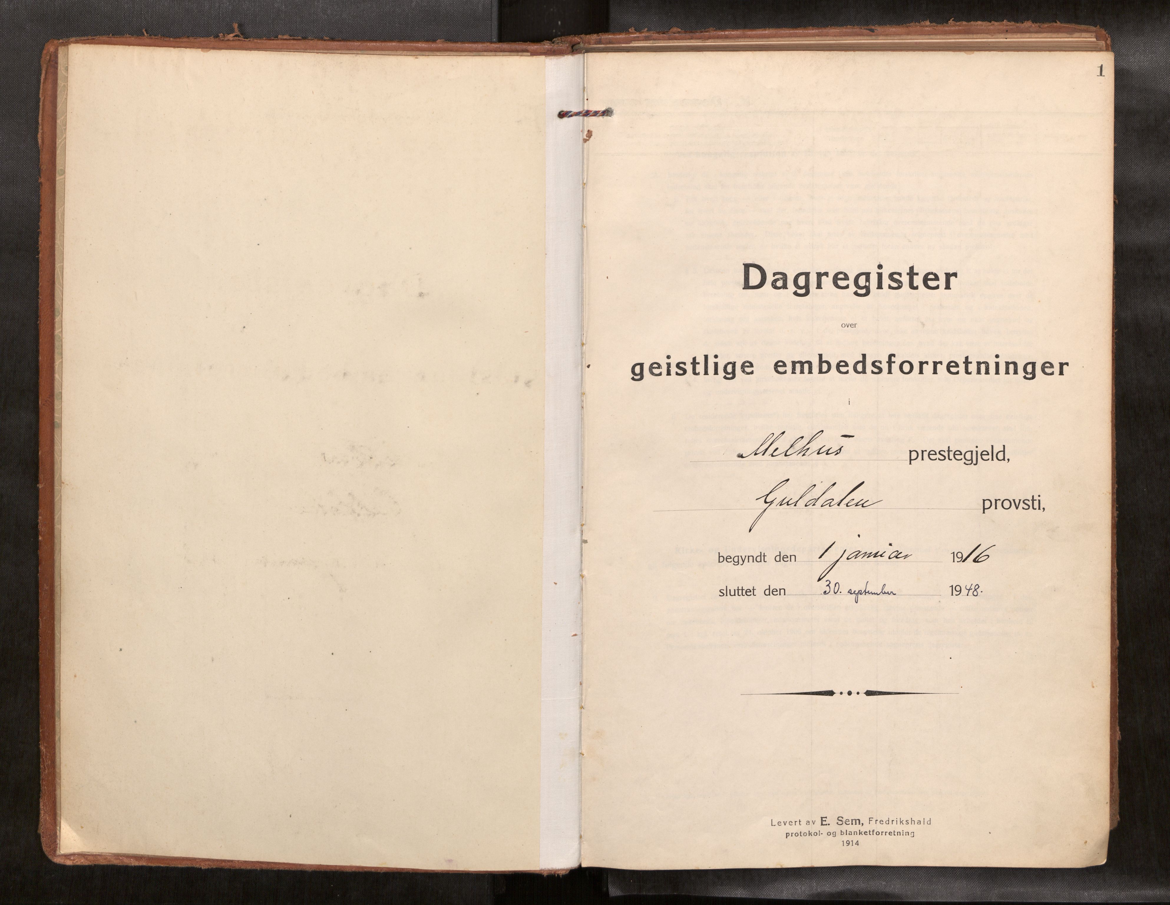 Ministerialprotokoller, klokkerbøker og fødselsregistre - Sør-Trøndelag, AV/SAT-A-1456/691/L1089b: Dagsregister nr. 691B05, 1916-1948, s. 1