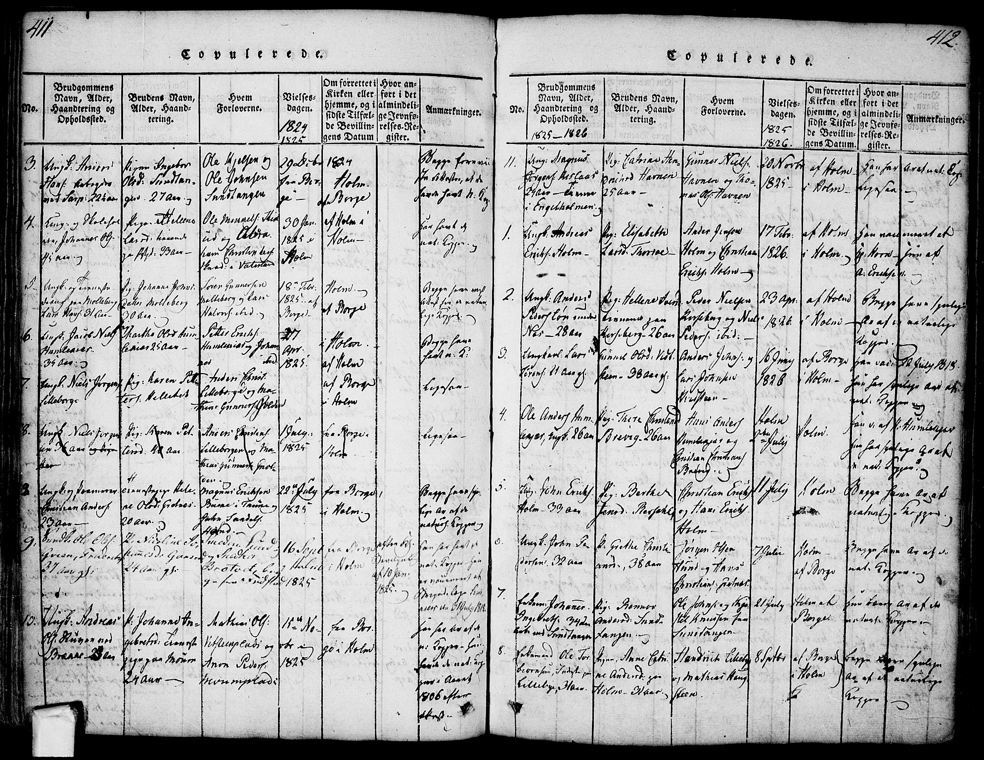 Borge prestekontor Kirkebøker, SAO/A-10903/F/Fa/L0003: Ministerialbok nr. I 3, 1815-1836, s. 411-412