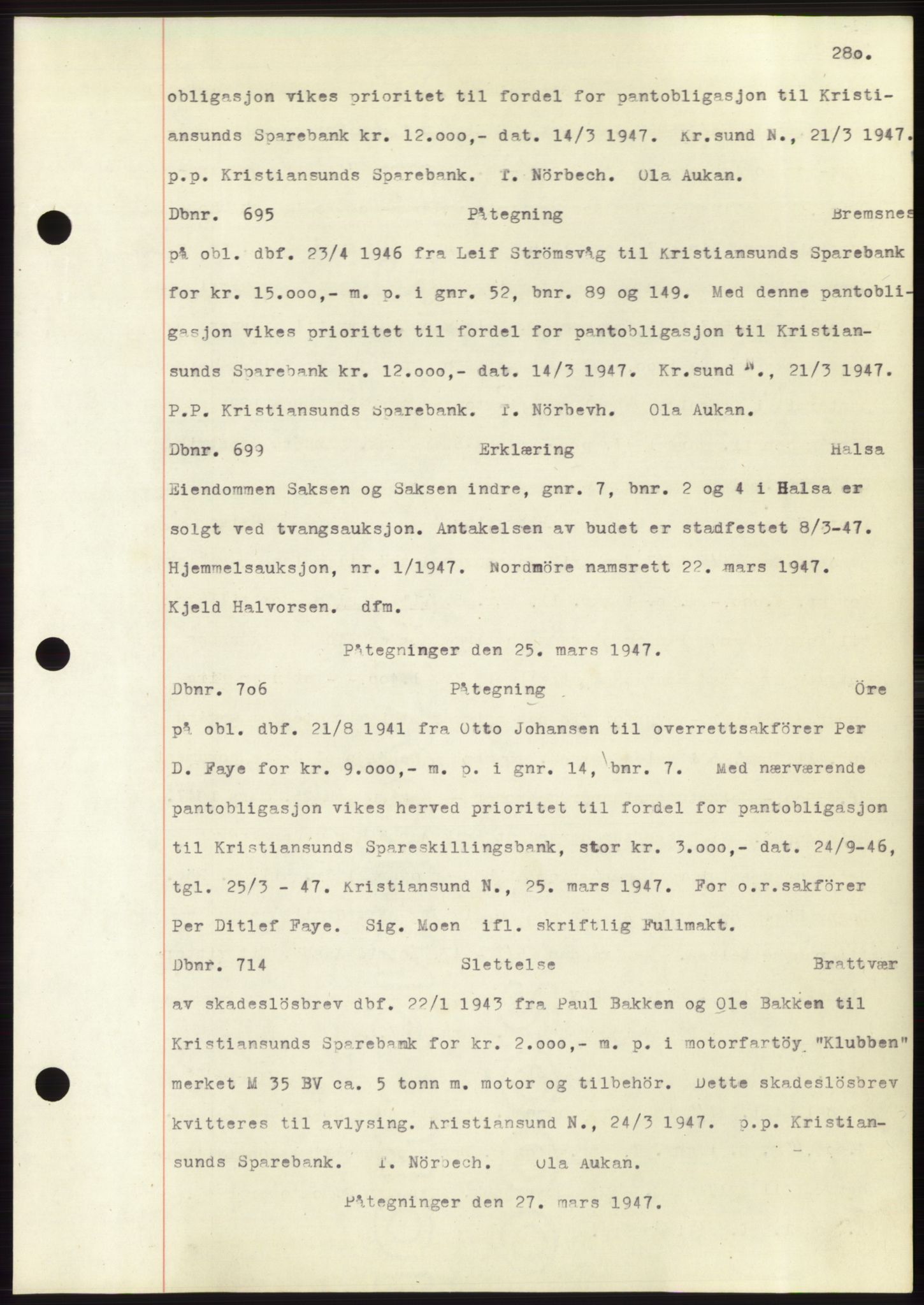 Nordmøre sorenskriveri, SAT/A-4132/1/2/2Ca: Pantebok nr. C82b, 1946-1951, Dagboknr: 695/1947