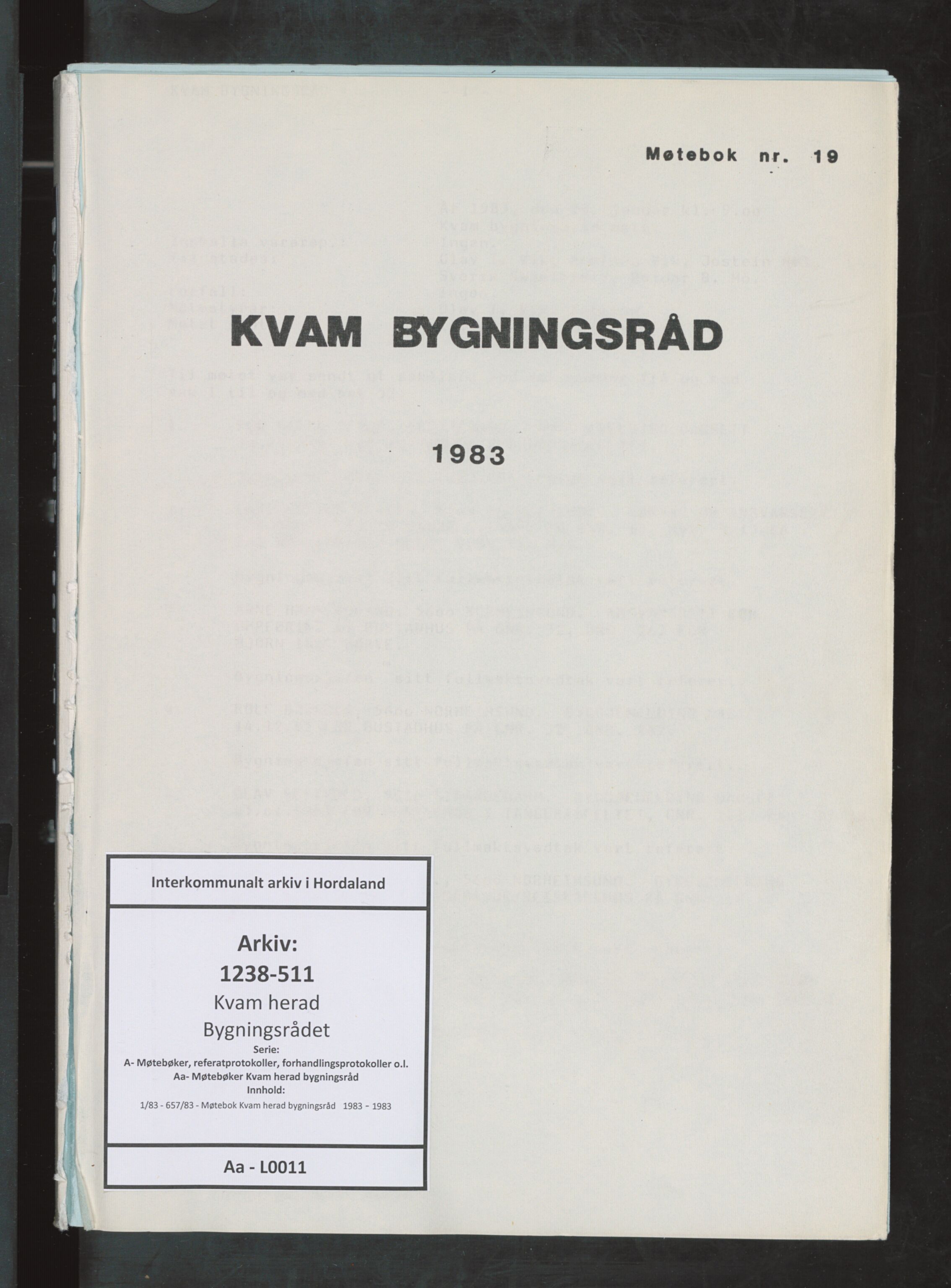 Kvam herad. Bygningsrådet, IKAH/1238-511/A/Aa/L0011: Møtebok Kvam herad bygningsråd , 1983