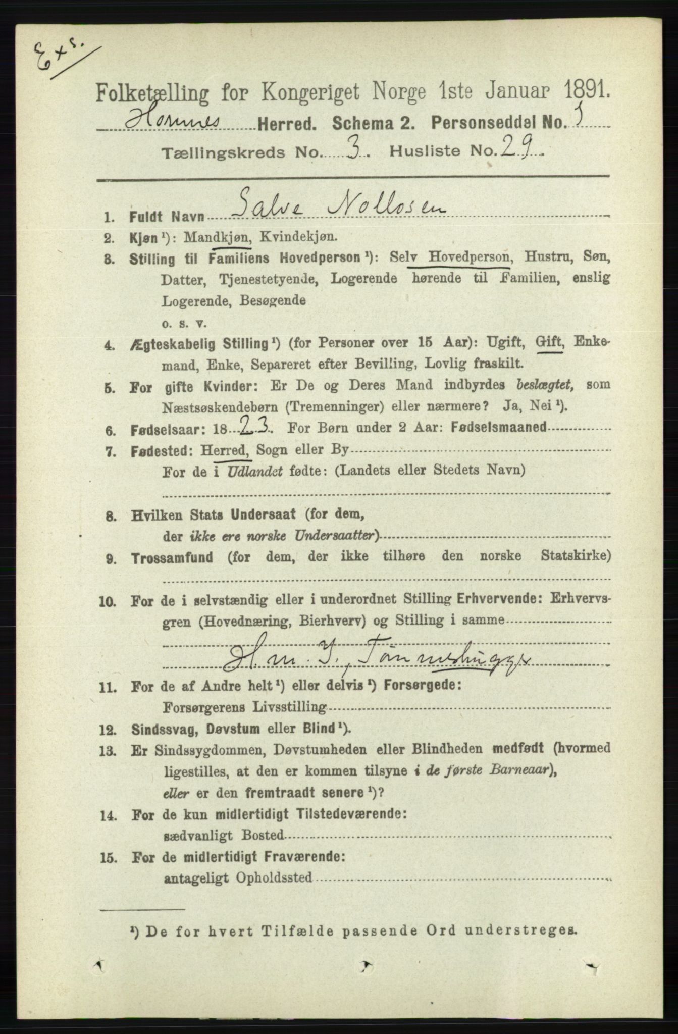 RA, Folketelling 1891 for Nedenes amt: Gjenparter av personsedler for beslektede ektefeller, menn, 1891, s. 973