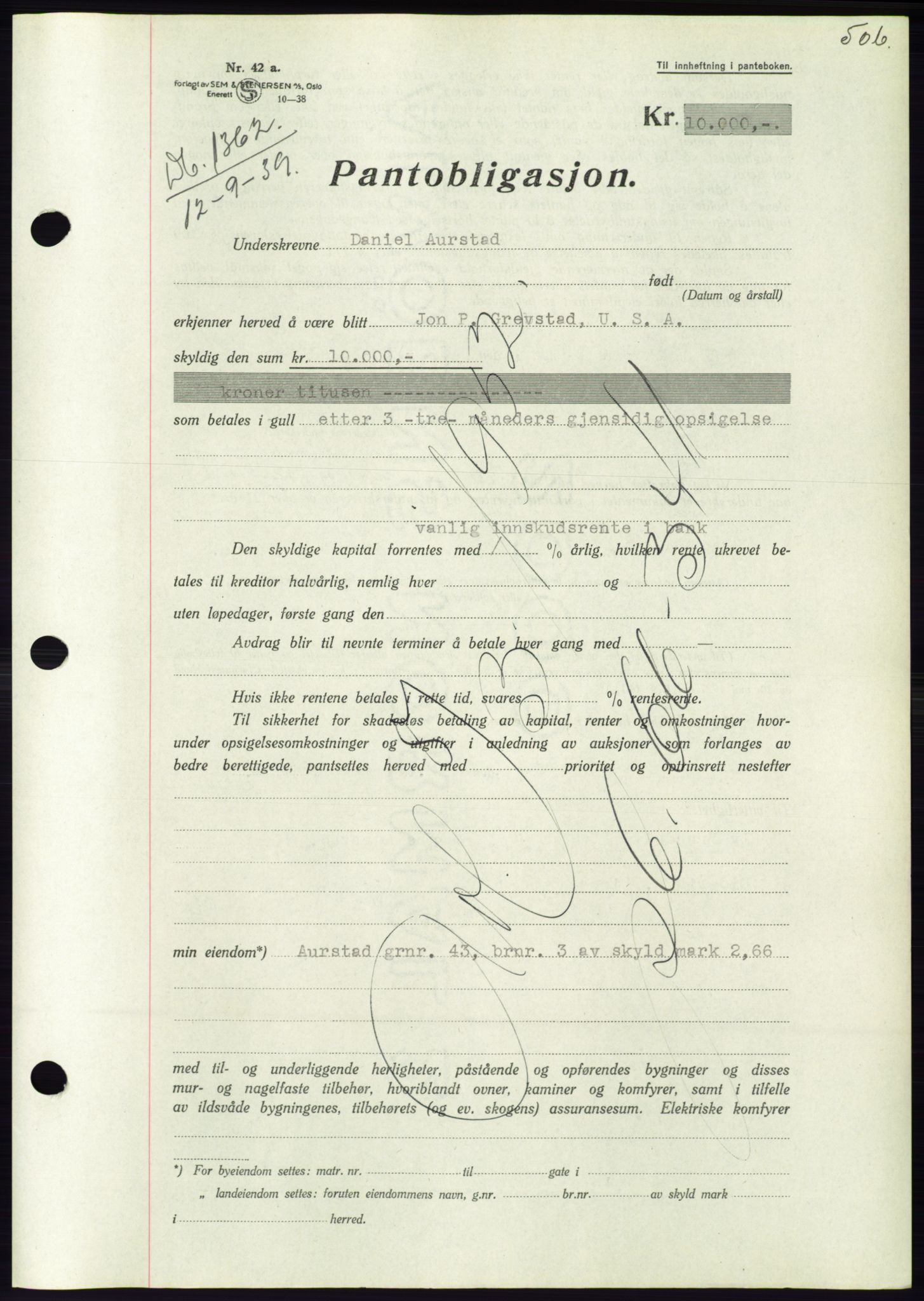 Søre Sunnmøre sorenskriveri, AV/SAT-A-4122/1/2/2C/L0068: Pantebok nr. 62, 1939-1939, Dagboknr: 1362/1939