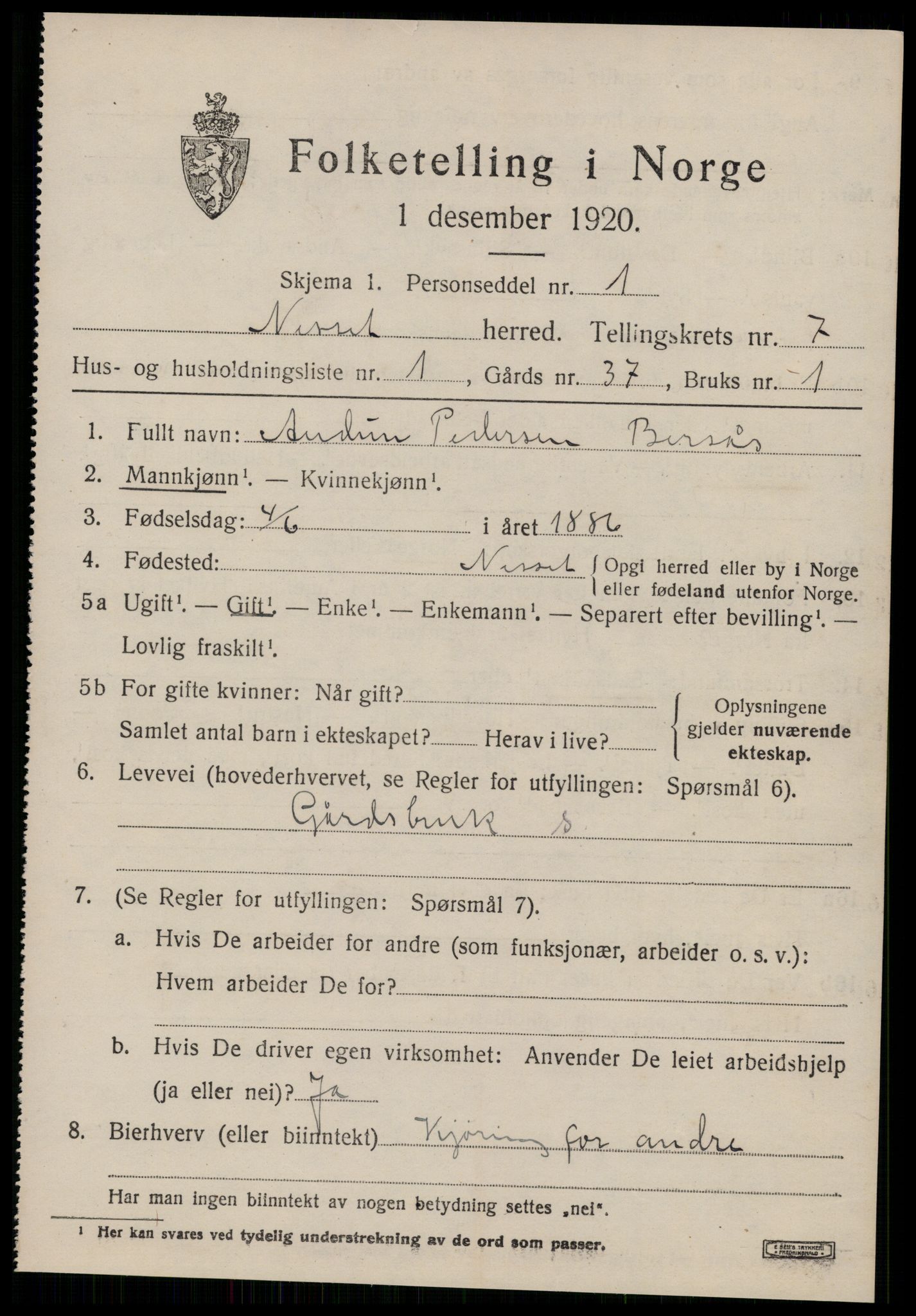 SAT, Folketelling 1920 for 1543 Nesset herred, 1920, s. 3240