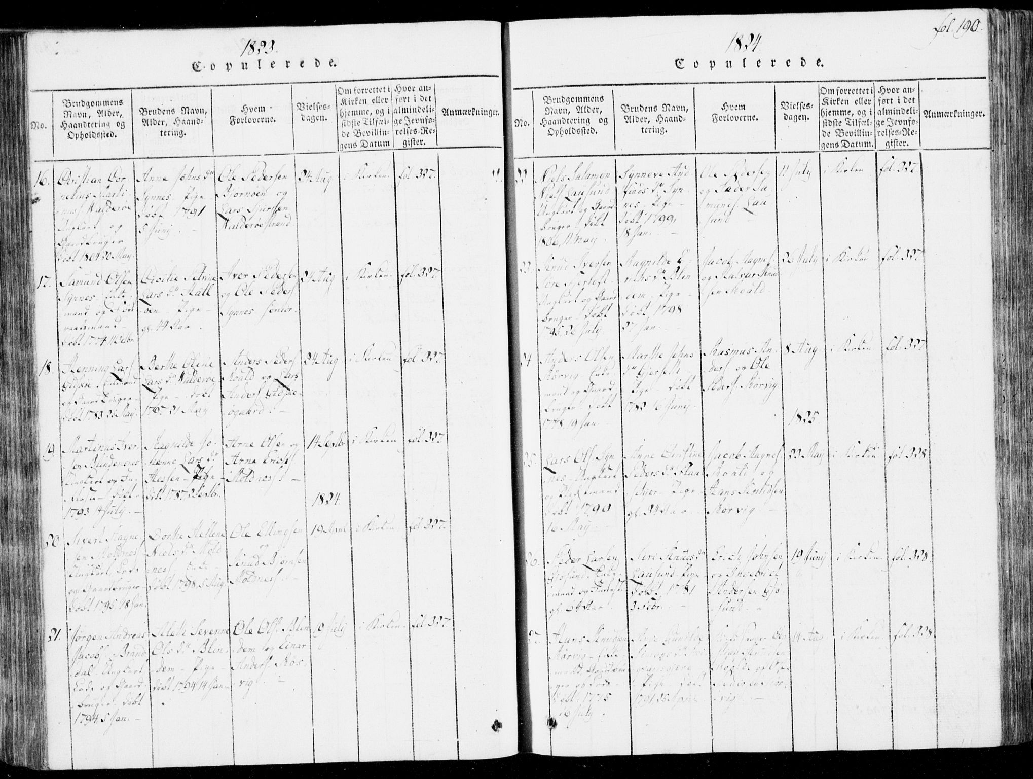 Ministerialprotokoller, klokkerbøker og fødselsregistre - Møre og Romsdal, SAT/A-1454/537/L0517: Ministerialbok nr. 537A01, 1818-1862, s. 190