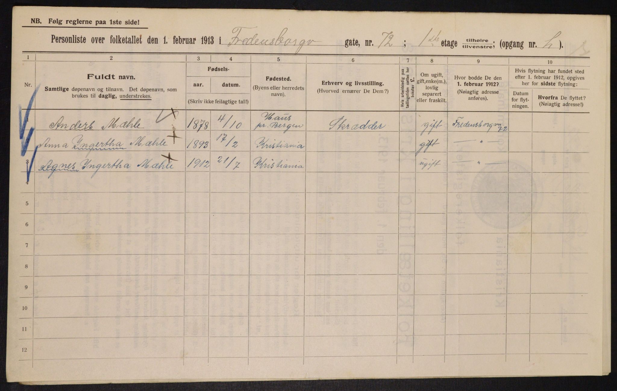 OBA, Kommunal folketelling 1.2.1913 for Kristiania, 1913, s. 26688