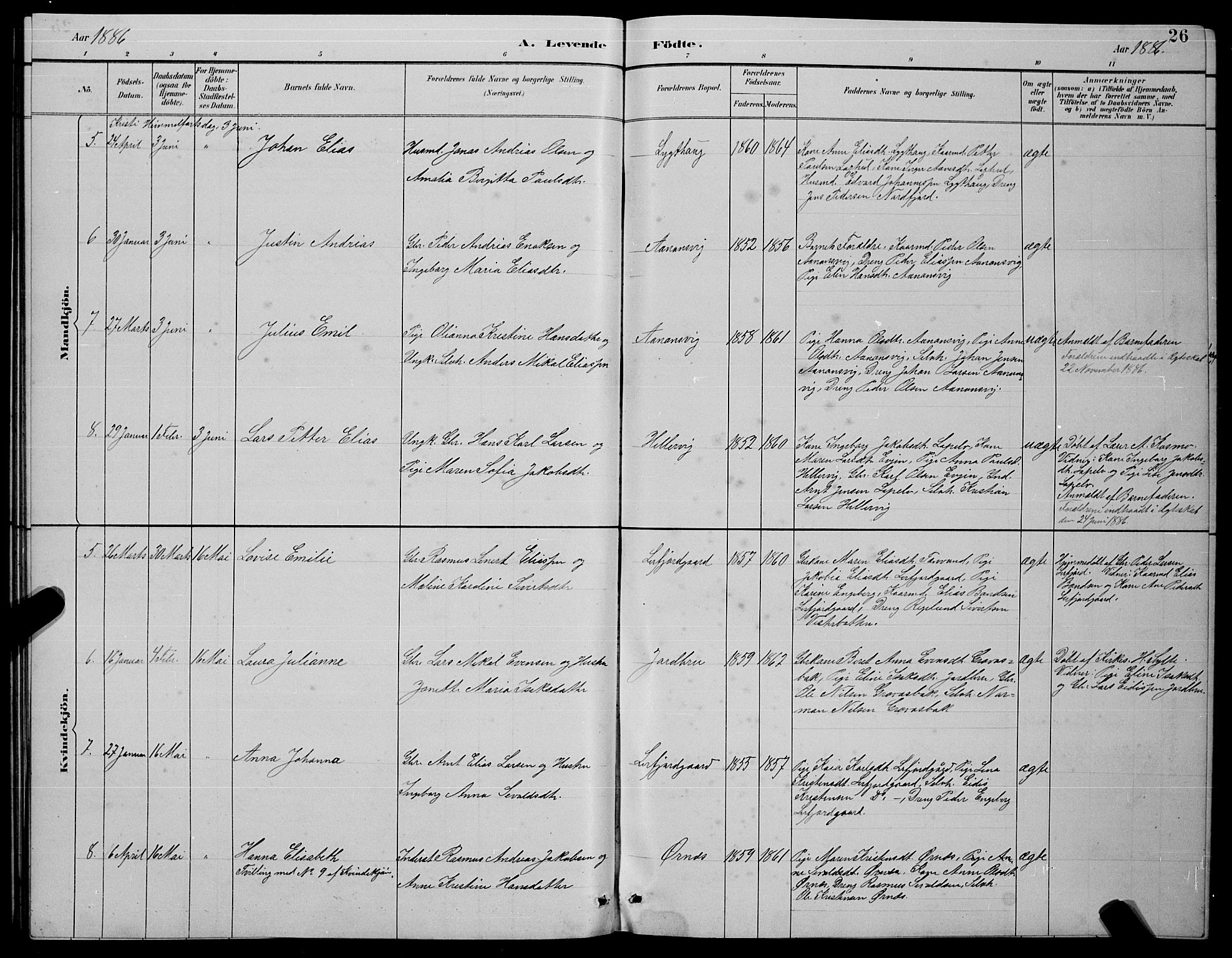 Ministerialprotokoller, klokkerbøker og fødselsregistre - Nordland, AV/SAT-A-1459/854/L0785: Klokkerbok nr. 854C01, 1883-1891, s. 26
