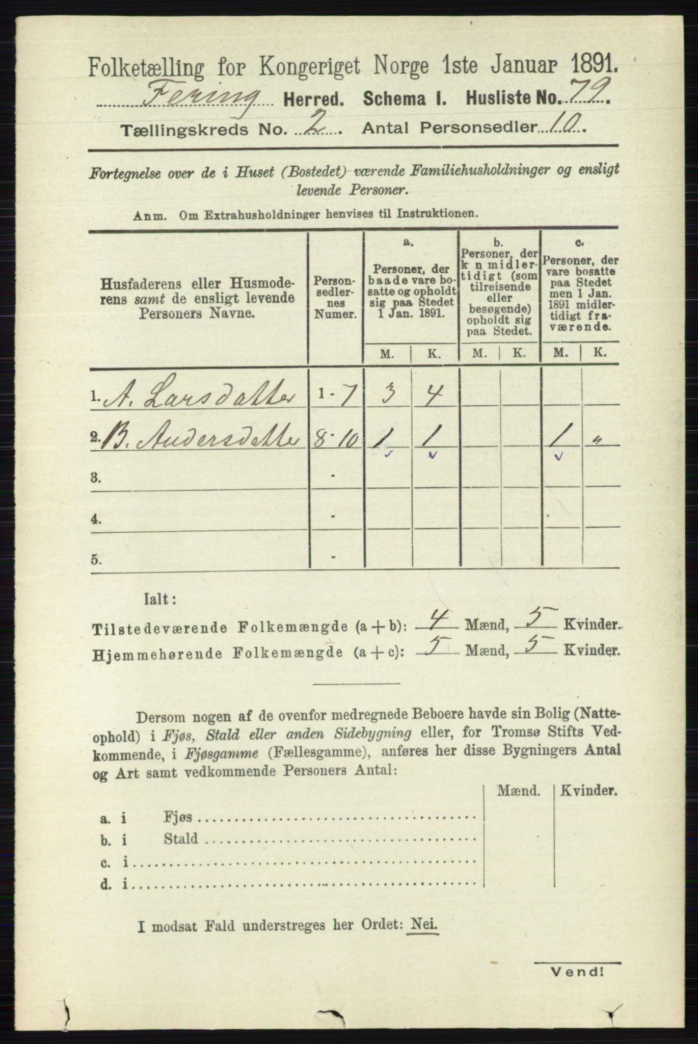 RA, Folketelling 1891 for 0240 Feiring herred, 1891, s. 748
