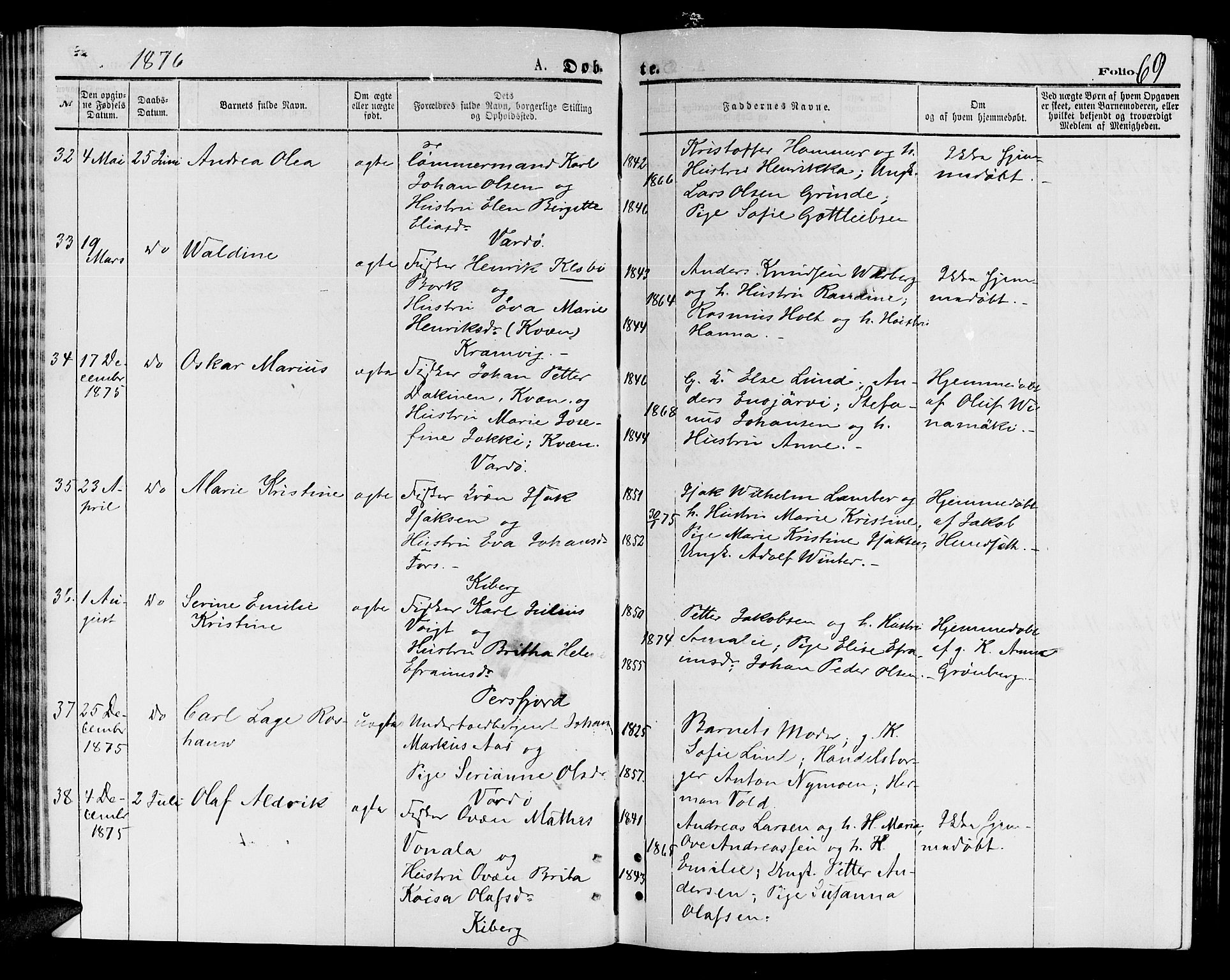 Vardø sokneprestkontor, AV/SATØ-S-1332/H/Hb/L0003klokker: Klokkerbok nr. 3, 1871-1878, s. 69