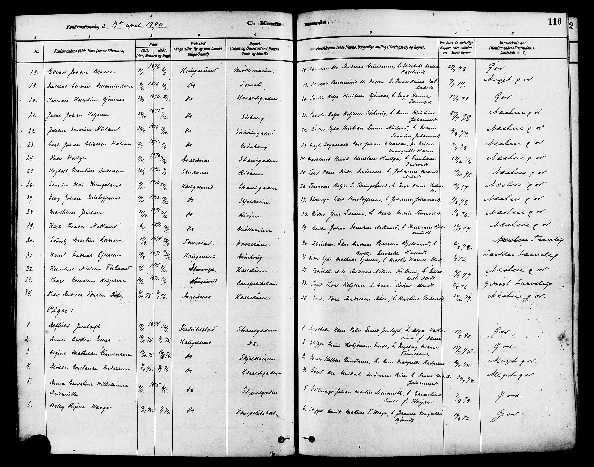 Haugesund sokneprestkontor, AV/SAST-A -101863/H/Ha/Haa/L0003: Ministerialbok nr. A 3, 1885-1890, s. 116