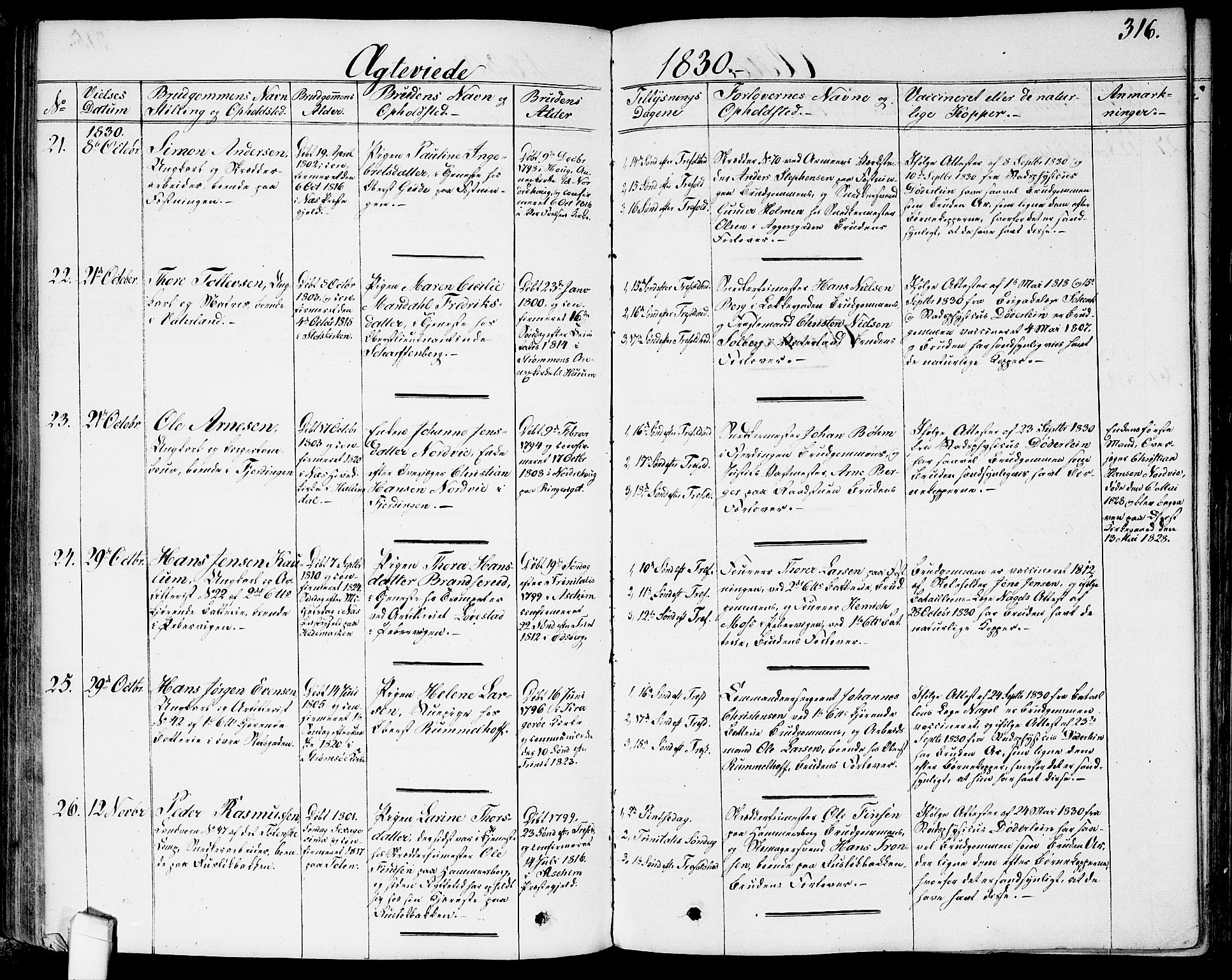 Garnisonsmenigheten Kirkebøker, AV/SAO-A-10846/G/Ga/L0004: Klokkerbok nr. 4, 1828-1840, s. 316