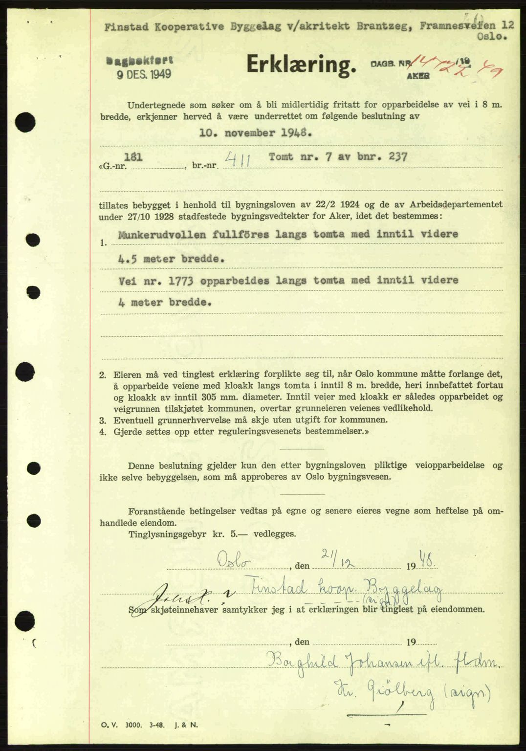 Oslo byskriverembete, AV/SAO-A-10227/G/Gb/Gbd/Gbda/L0017: Pantebok nr. A215, 1949-1950, Dagboknr: 14722/1949