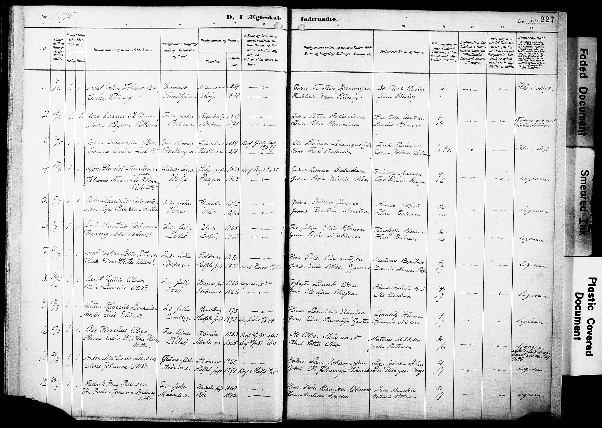 Ministerialprotokoller, klokkerbøker og fødselsregistre - Nordland, SAT/A-1459/891/L1305: Ministerialbok nr. 891A10, 1895-1921, s. 227