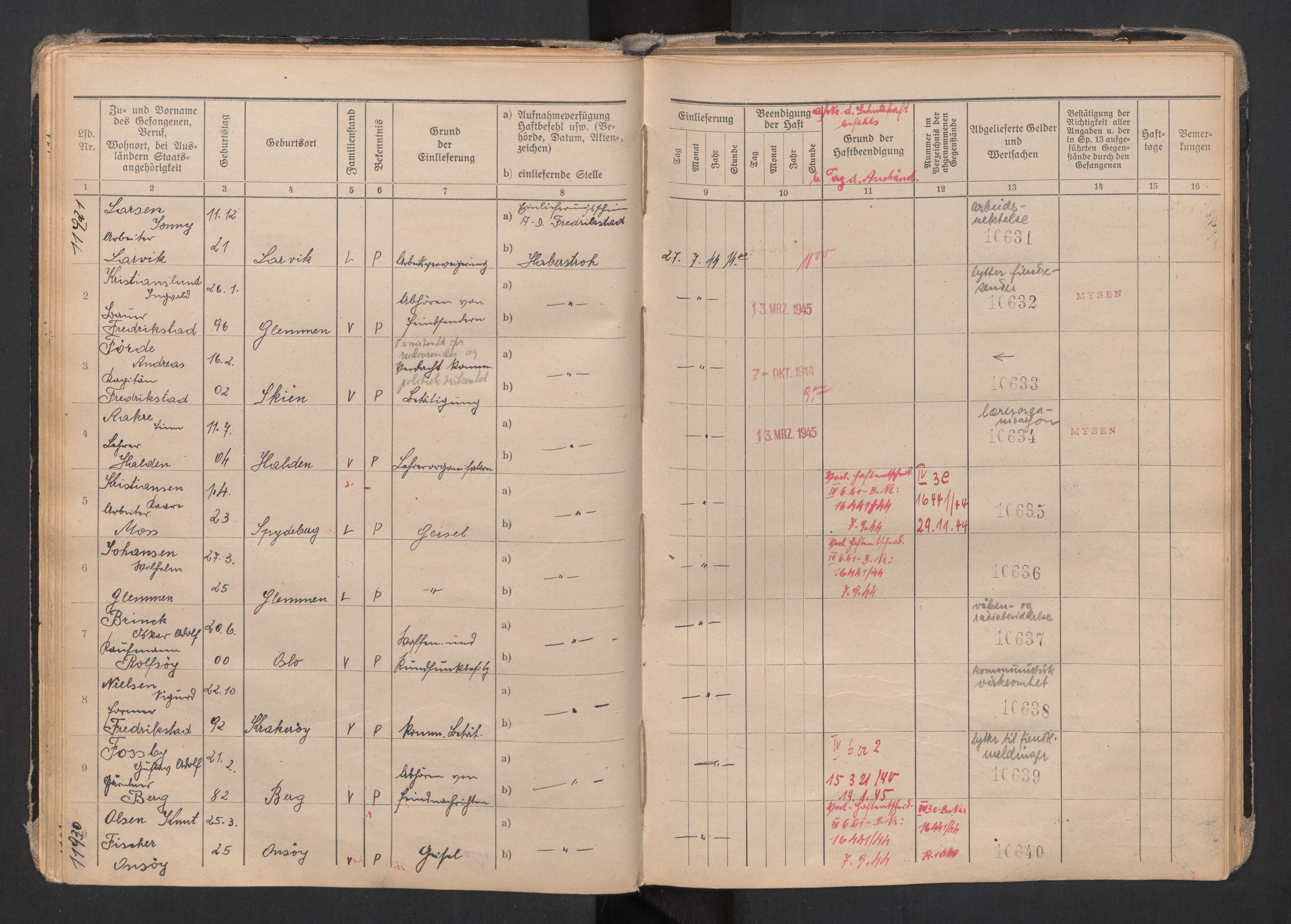 Befehlshaber der Sicherheitspolizei und des SD, AV/RA-RAFA-5969/F/Fa/Faa/L0007: Fangeprotokoll. - Gefangenen-Buch B. Fangenr. 11481-12000 og 13061-13930., 1944