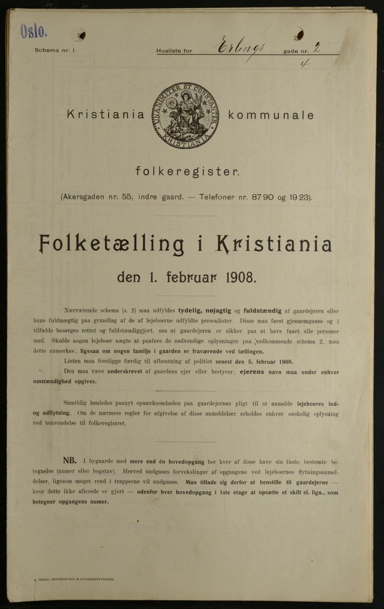 OBA, Kommunal folketelling 1.2.1908 for Kristiania kjøpstad, 1908, s. 20019