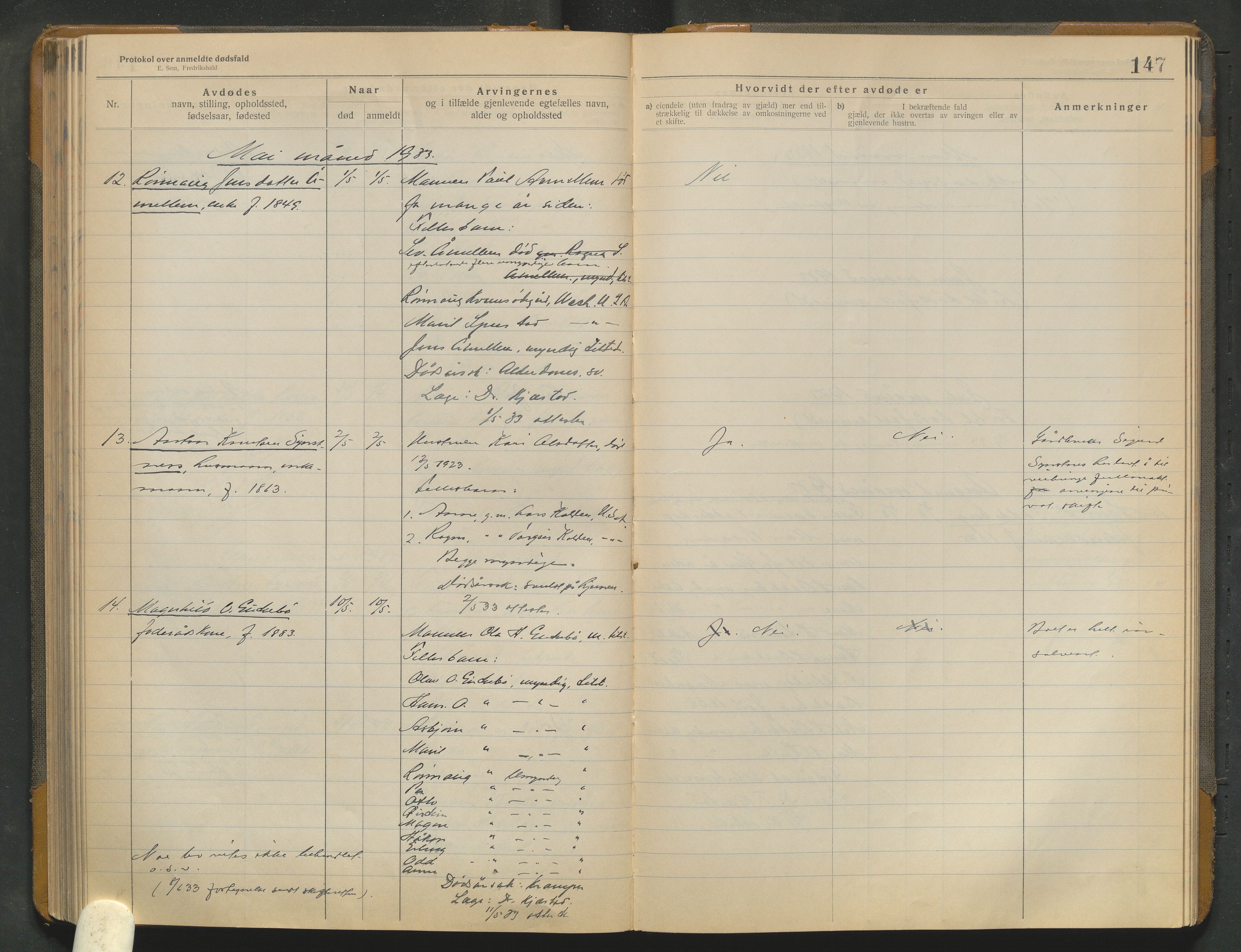 Lom lensmannskontor, AV/SAH-PGL-006/H/Ha/Haa/L0001/0004: Dødsfallsprotokoller / Dødsfallsprotokoll, 1922-1937, s. 147