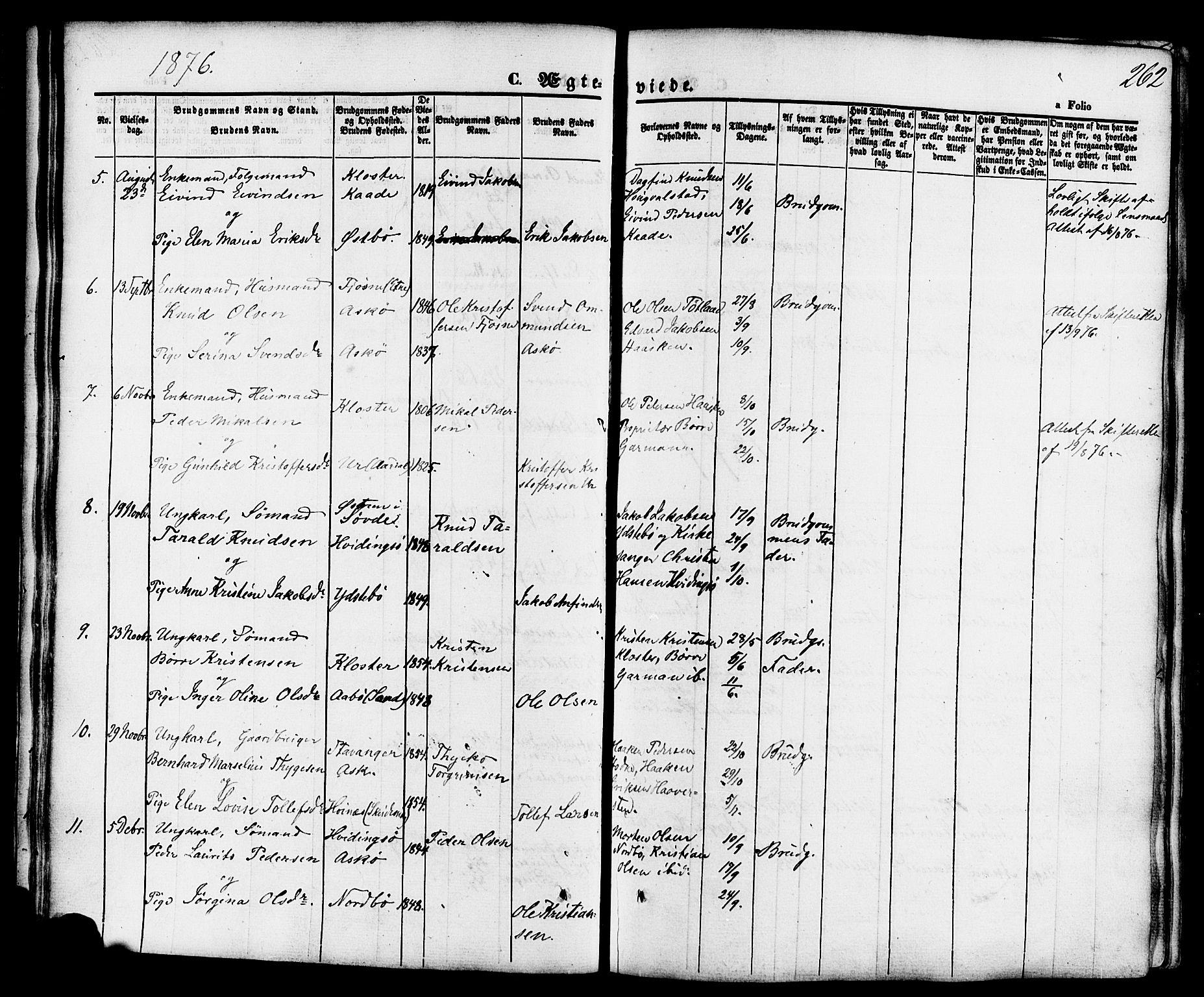 Rennesøy sokneprestkontor, SAST/A -101827/H/Ha/Haa/L0006: Ministerialbok nr. A 6, 1860-1878, s. 262