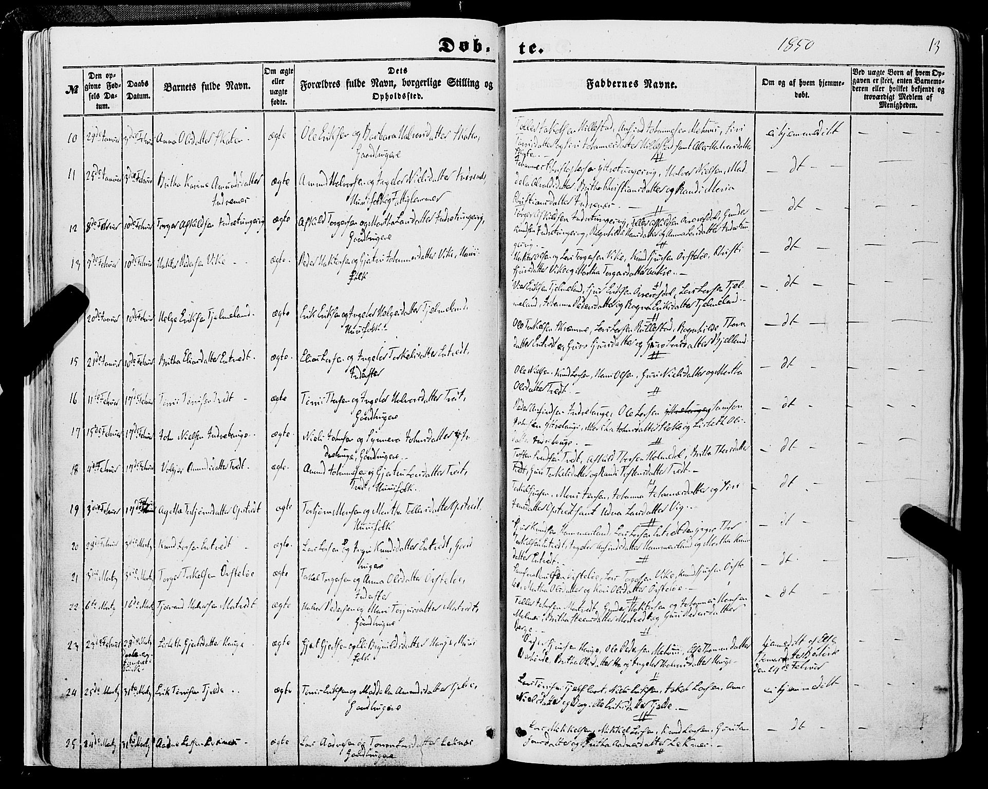 Skånevik sokneprestembete, AV/SAB-A-77801/H/Haa: Ministerialbok nr. A 5I, 1848-1869, s. 13