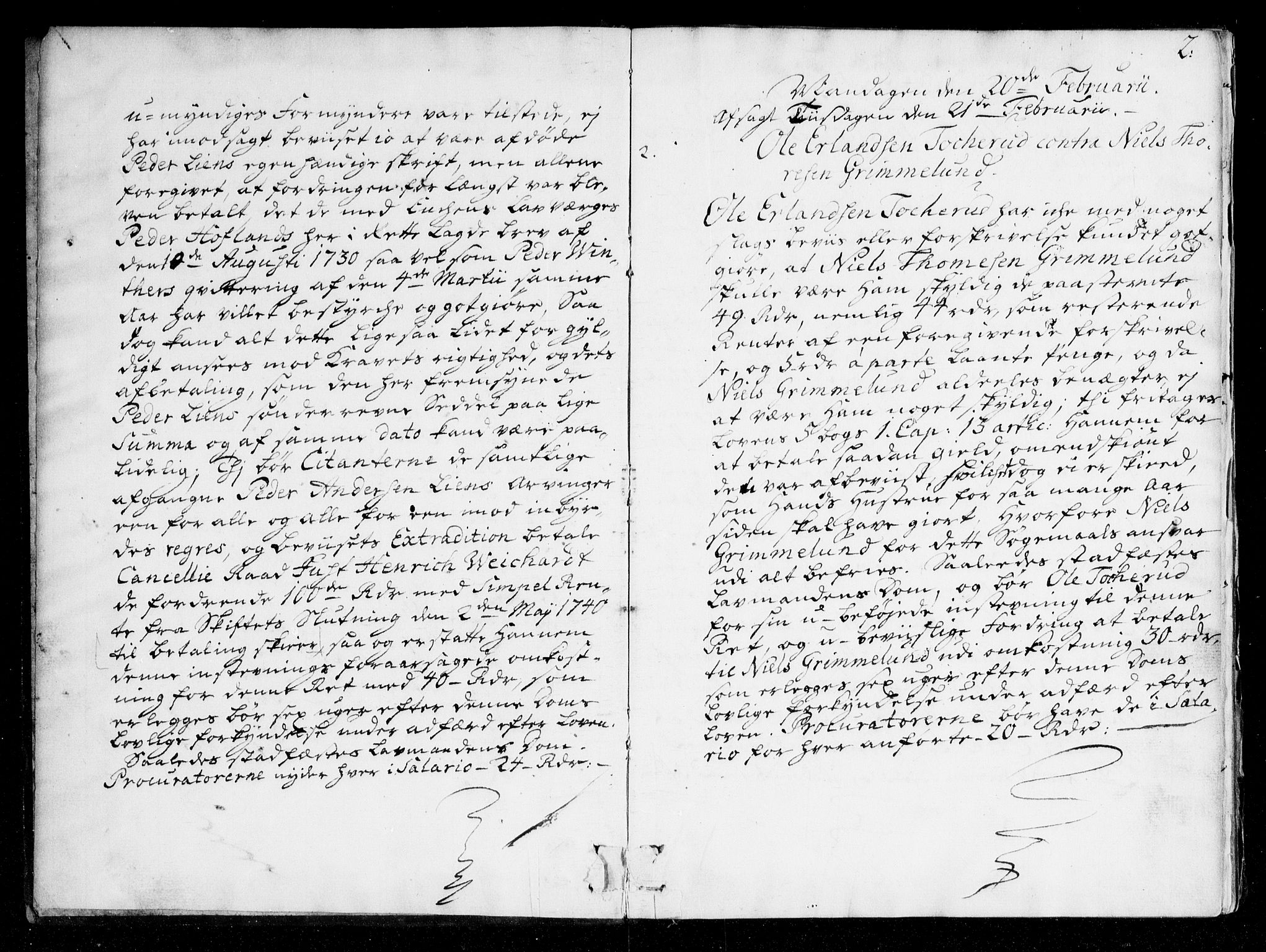 Overhoffretten 1667-1797, RA/EA-2884/Aa/L0077: Avsiktsprotokoll, 1747, s. 1b-2a