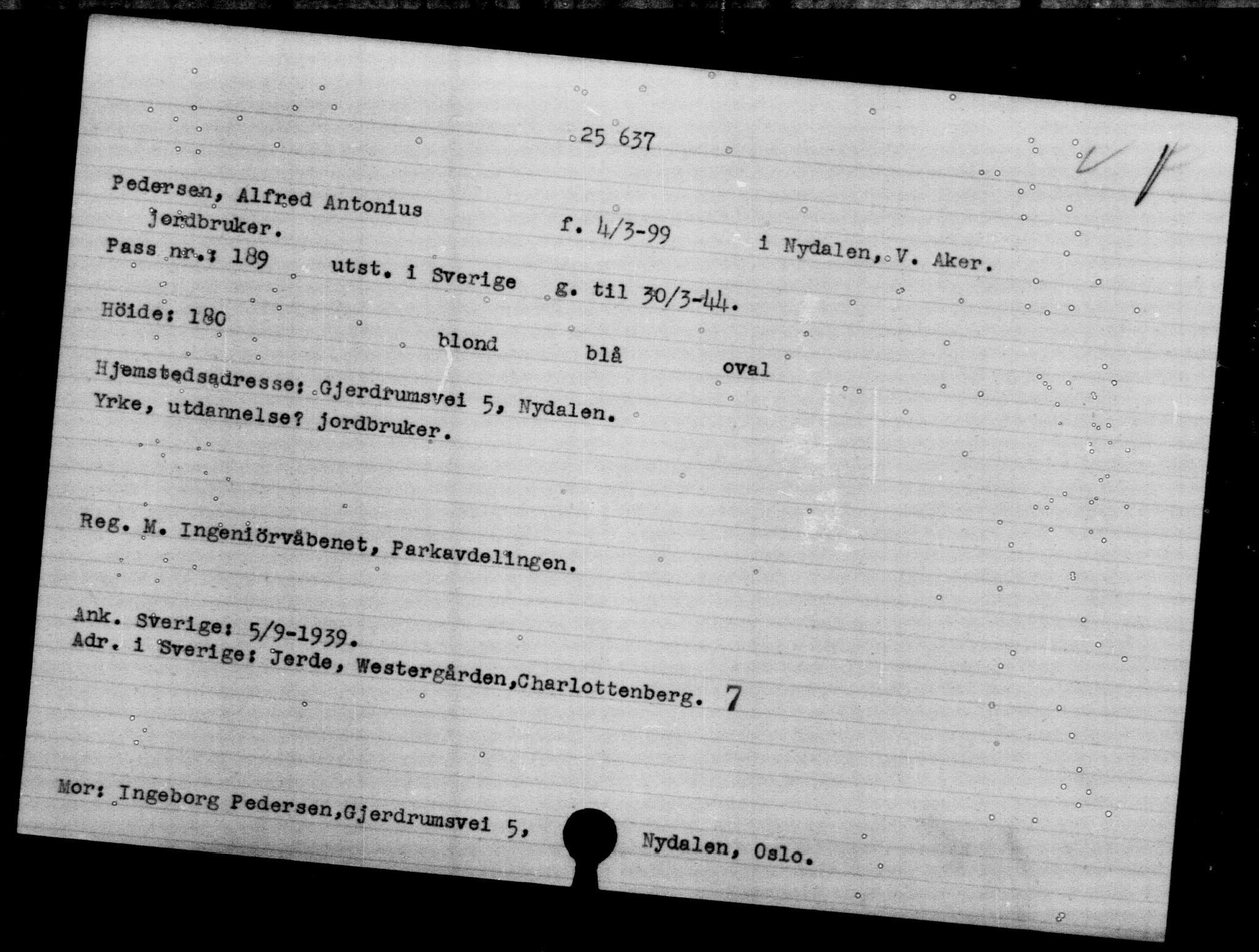 Den Kgl. Norske Legasjons Flyktningskontor, RA/S-6753/V/Va/L0011: Kjesäterkartoteket.  Flyktningenr. 25300-28349, 1940-1945, s. 351