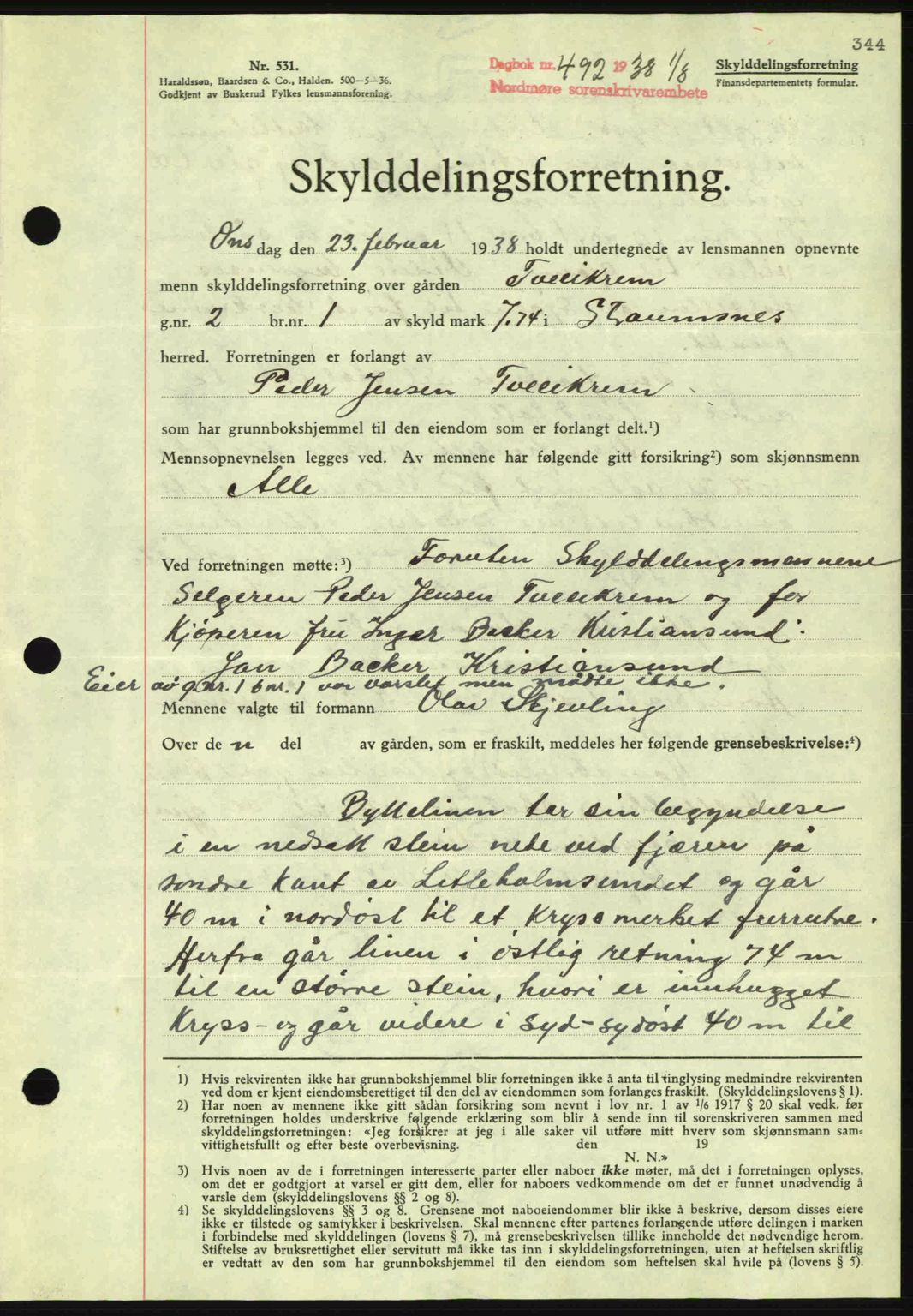 Nordmøre sorenskriveri, SAT/A-4132/1/2/2Ca: Pantebok nr. A83, 1938-1938, Dagboknr: 492/1938