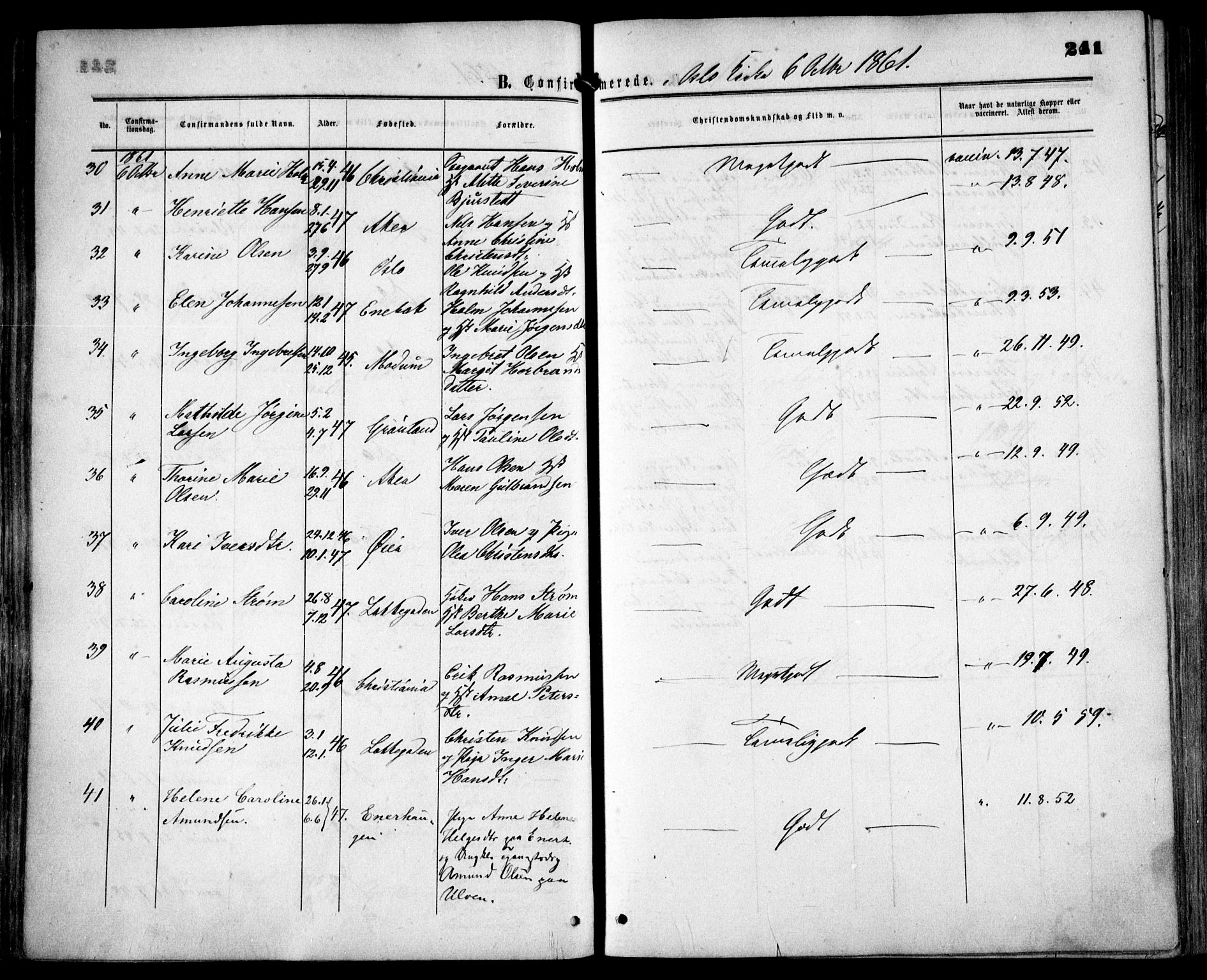 Grønland prestekontor Kirkebøker, AV/SAO-A-10848/F/Fa/L0001: Ministerialbok nr. 1, 1859-1861, s. 241