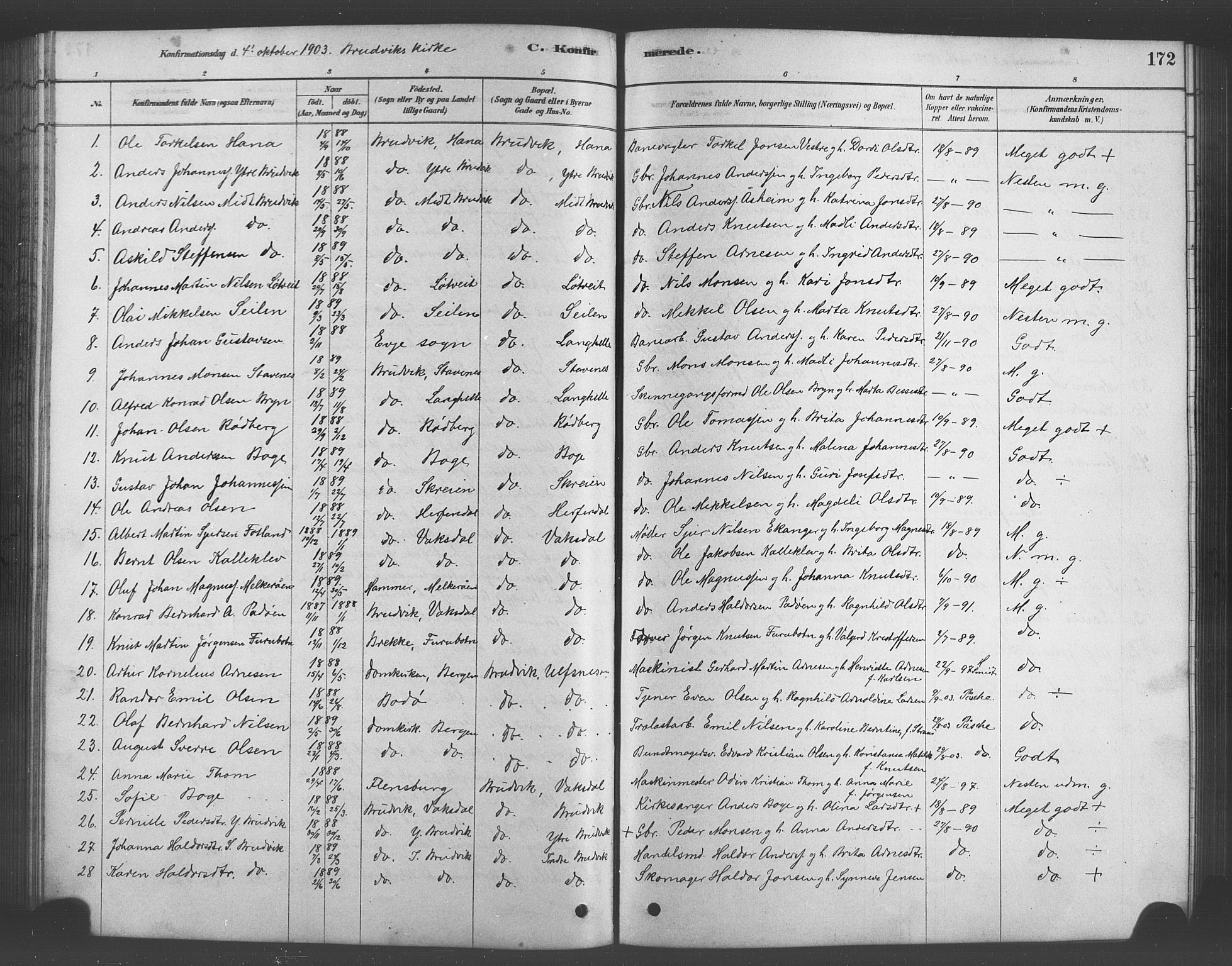 Bruvik Sokneprestembete, AV/SAB-A-74701/H/Hab: Klokkerbok nr. A 1, 1878-1907, s. 172