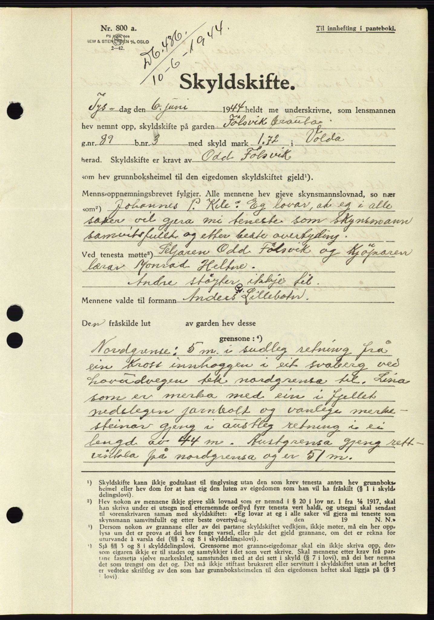 Søre Sunnmøre sorenskriveri, AV/SAT-A-4122/1/2/2C/L0076: Pantebok nr. 2A, 1943-1944, Dagboknr: 436/1944