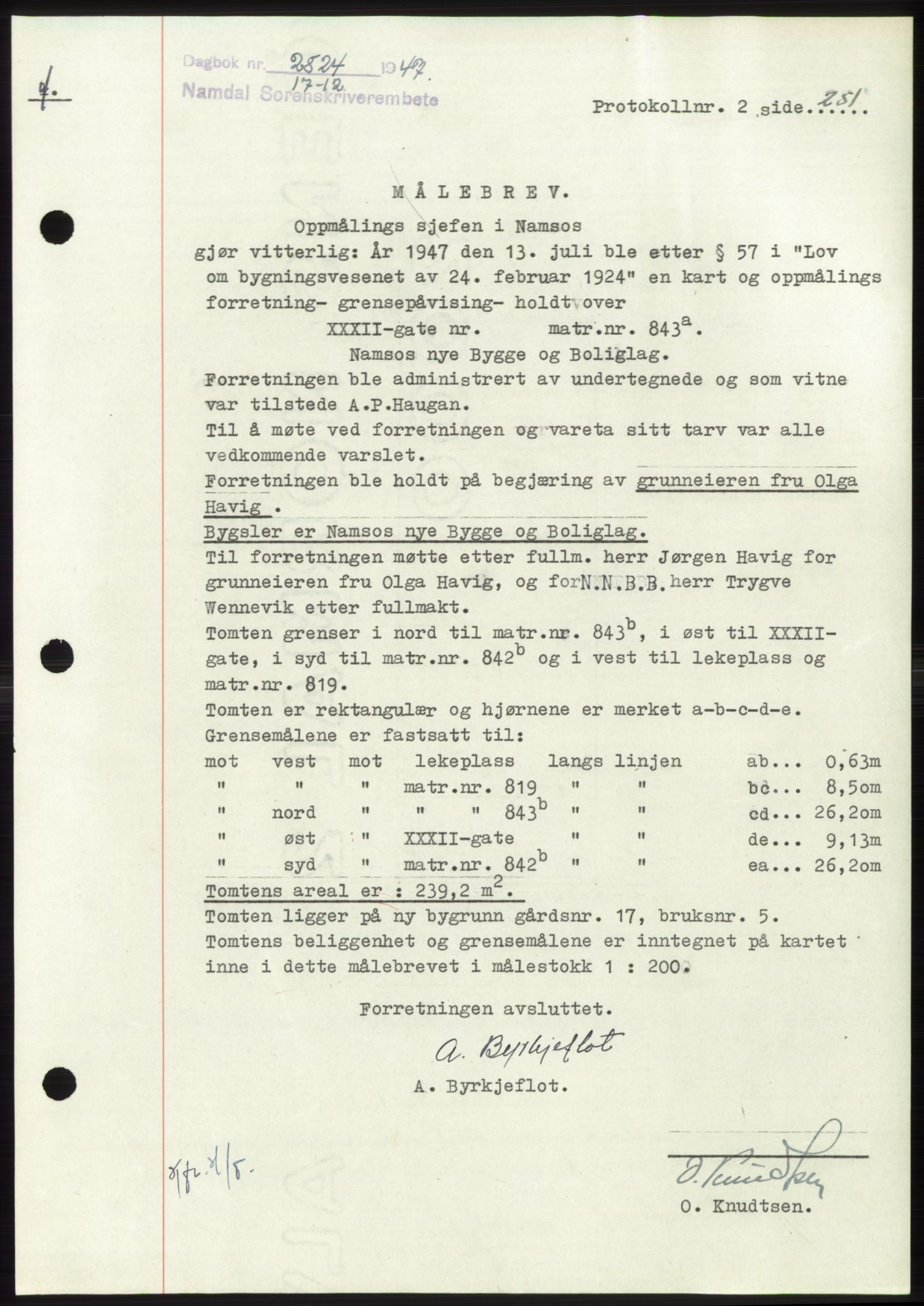 Namdal sorenskriveri, SAT/A-4133/1/2/2C: Pantebok nr. -, 1947-1948, Dagboknr: 2824/1947
