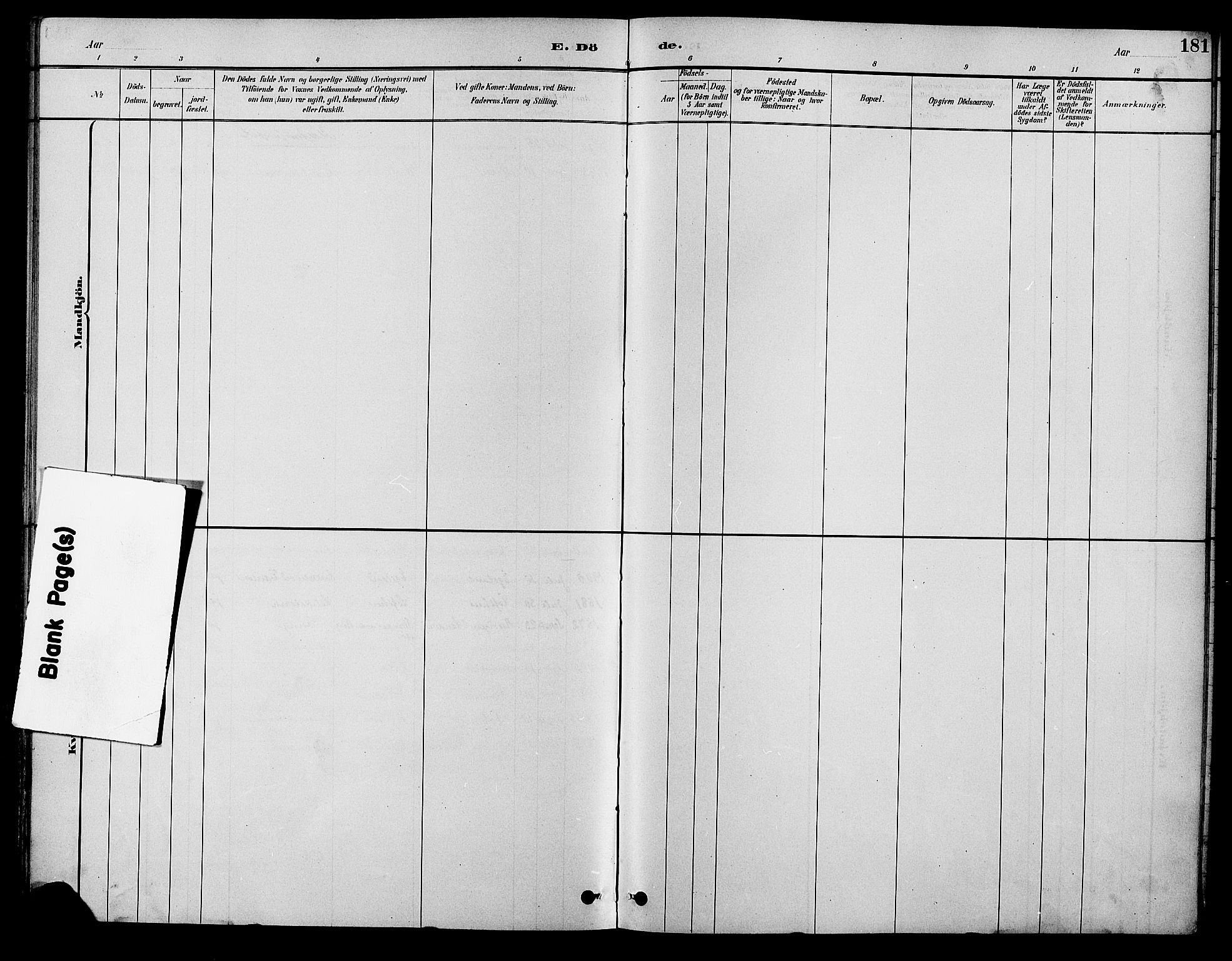 Vestre Moland sokneprestkontor, SAK/1111-0046/F/Fb/Fbb/L0006: Klokkerbok nr. B 6, 1884-1905, s. 181