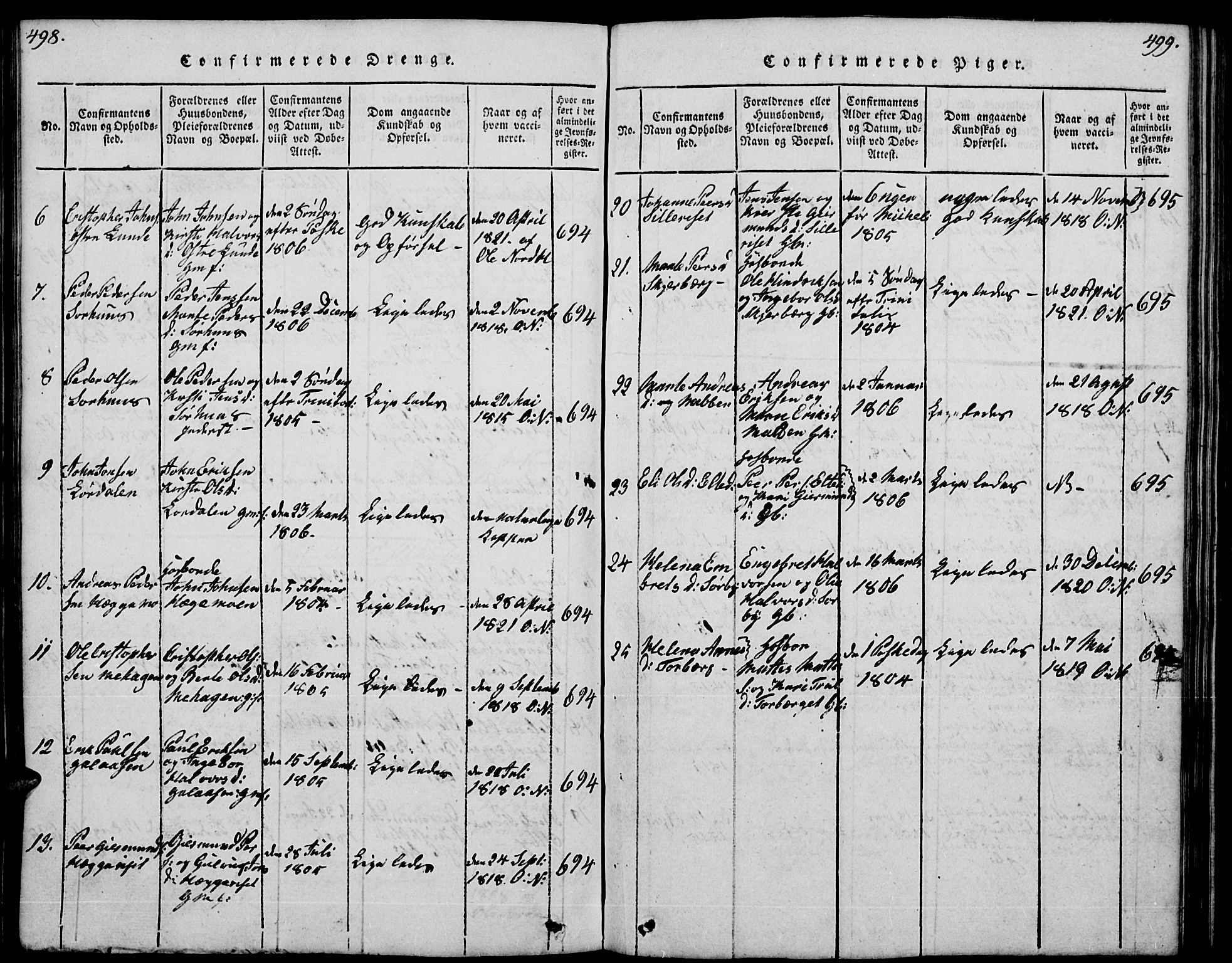 Trysil prestekontor, SAH/PREST-046/H/Ha/Hab/L0004: Klokkerbok nr. 4, 1814-1841, s. 498-499