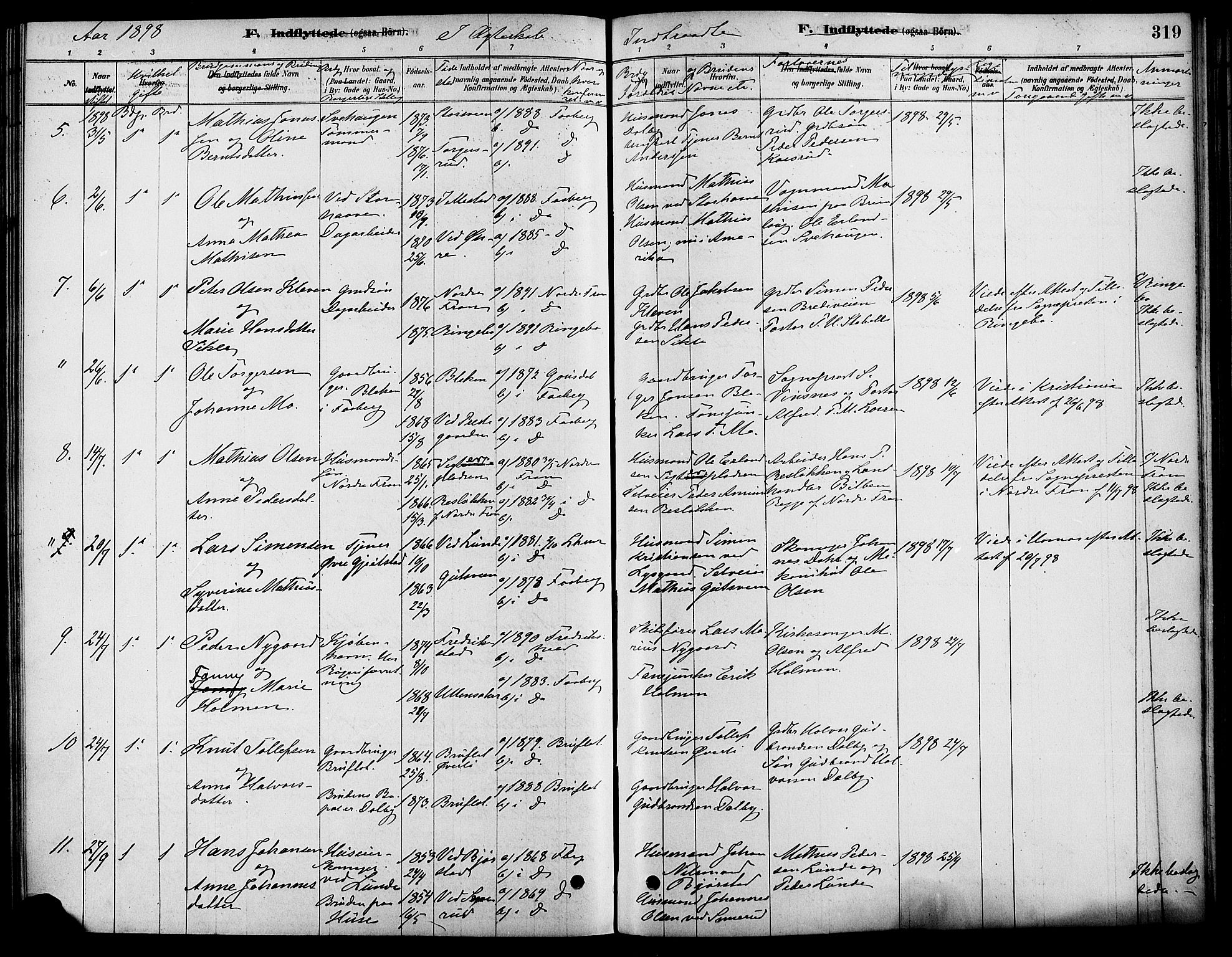 Fåberg prestekontor, AV/SAH-PREST-086/H/Ha/Haa/L0008: Ministerialbok nr. 8, 1879-1898, s. 319