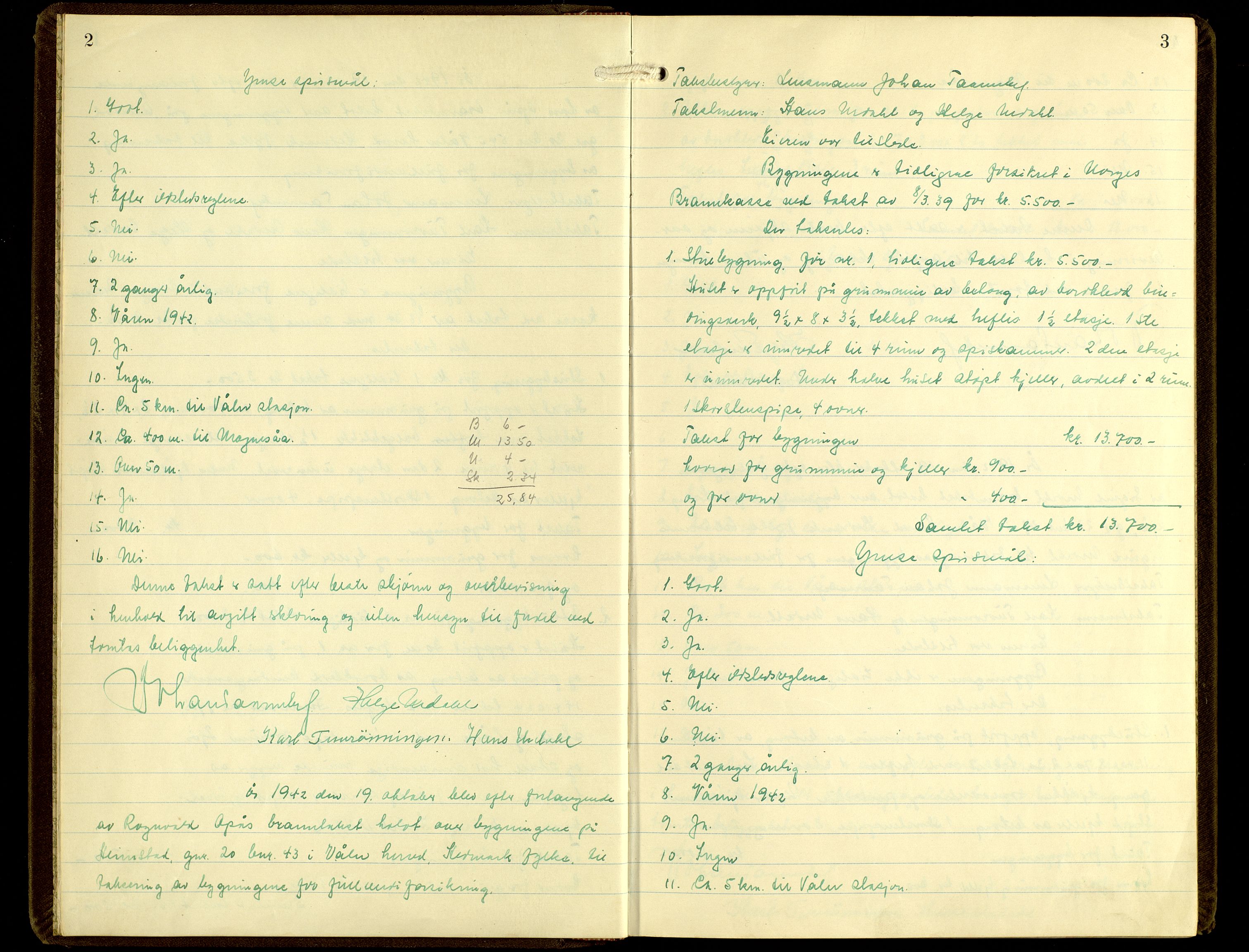 Norges Brannkasse, Våler, Hedmark, AV/SAH-NBRANV-019/F/L0007: Branntakstprotokoll, 1942-1945, s. 2-3