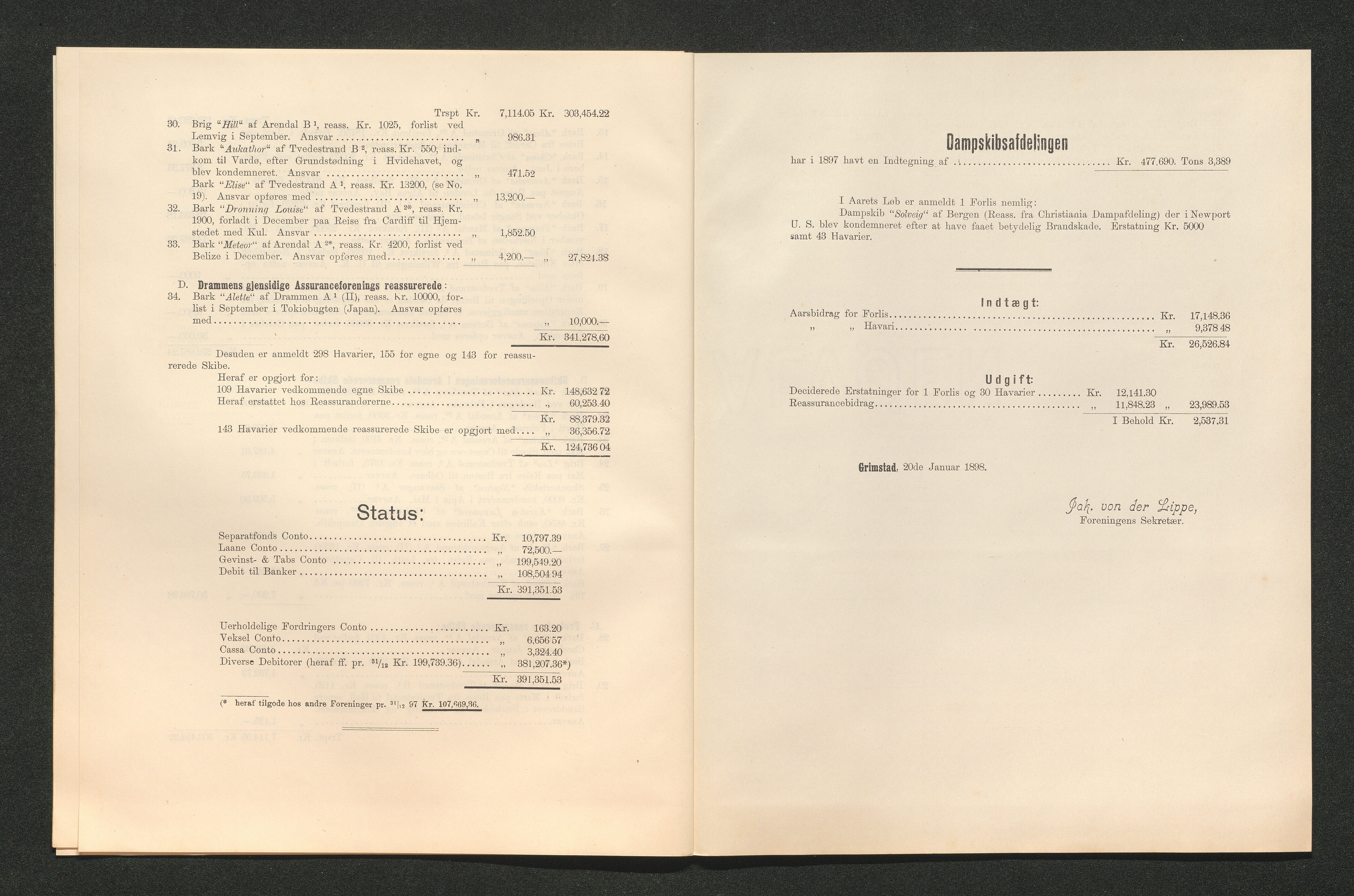 Agders Gjensidige Assuranceforening, AAKS/PA-1718/05/L0003: Regnskap, seilavdeling, pakkesak, 1890-1912