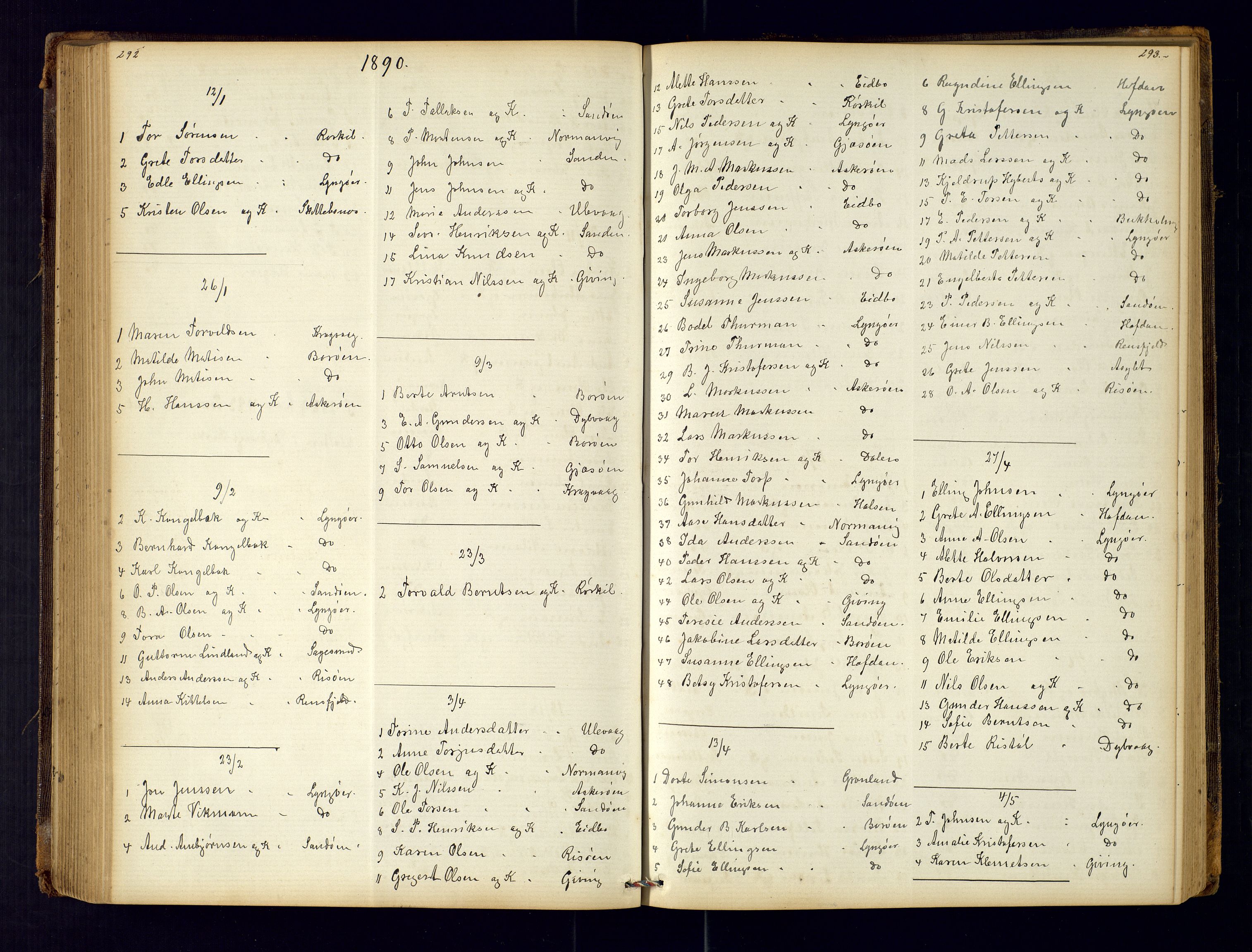 Dypvåg sokneprestkontor, AV/SAK-1111-0007/F/Fc/Fca/L0004: Kommunikantprotokoll nr. C-4, 1864-1962, s. 292-293