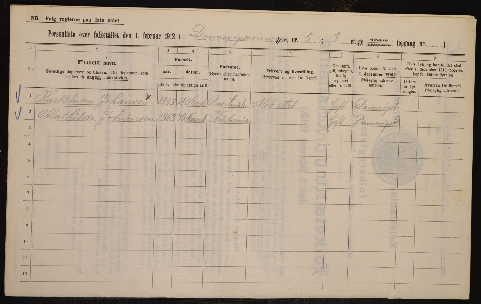 OBA, Kommunal folketelling 1.2.1912 for Kristiania, 1912, s. 14992