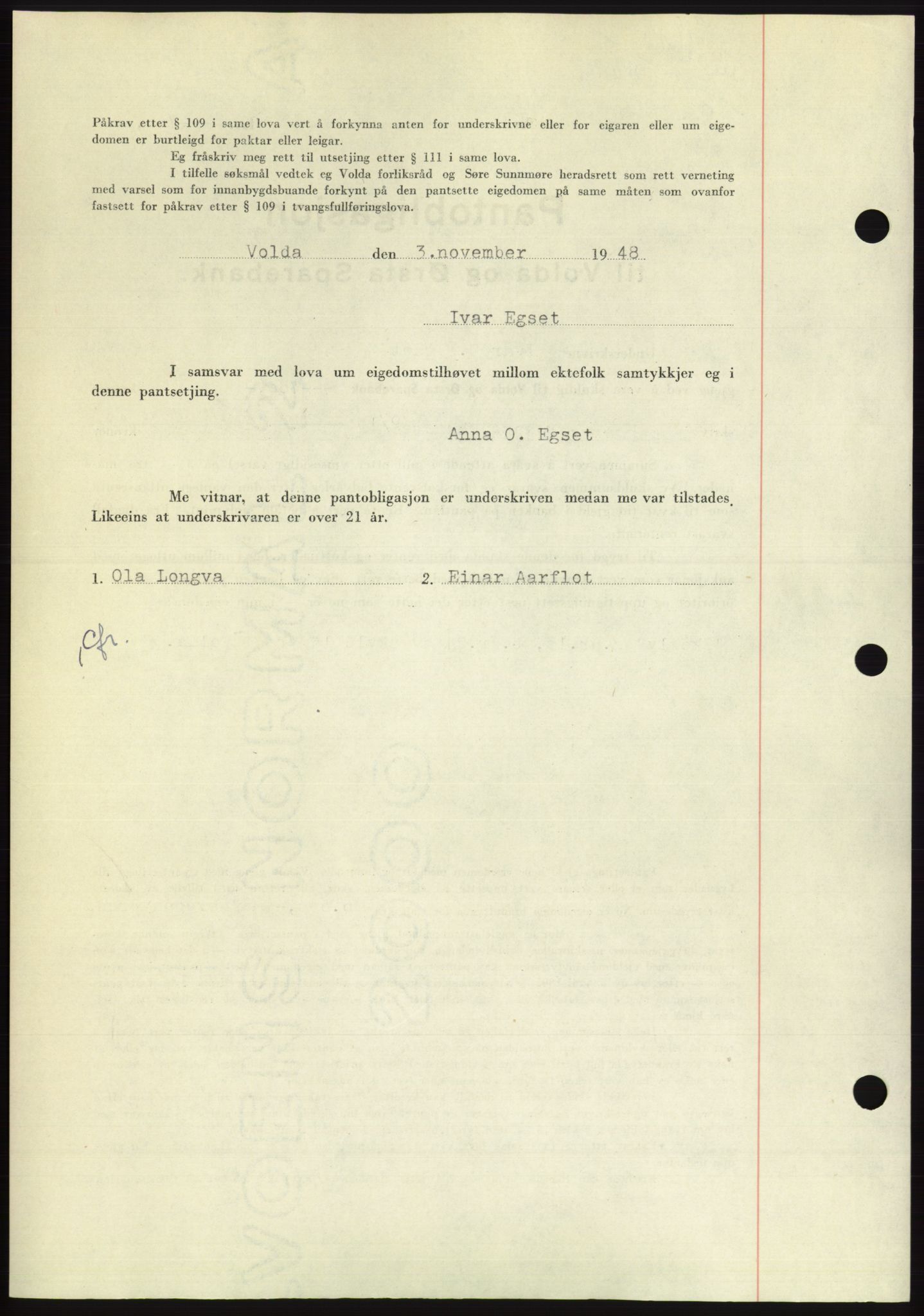 Søre Sunnmøre sorenskriveri, AV/SAT-A-4122/1/2/2C/L0116: Pantebok nr. 4B, 1948-1949, Dagboknr: 1603/1948